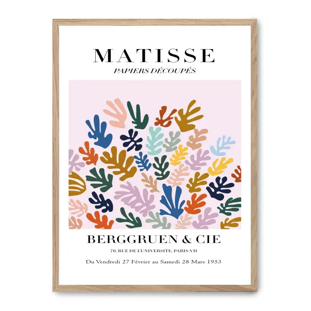 Cuadro matisse cut-outs vii 30x40cm, Póster impreso en papel de primera calidad de 180gr, montado sobre marco de madera MDF acabado roble., Arte - Pintores famosos - Matisse