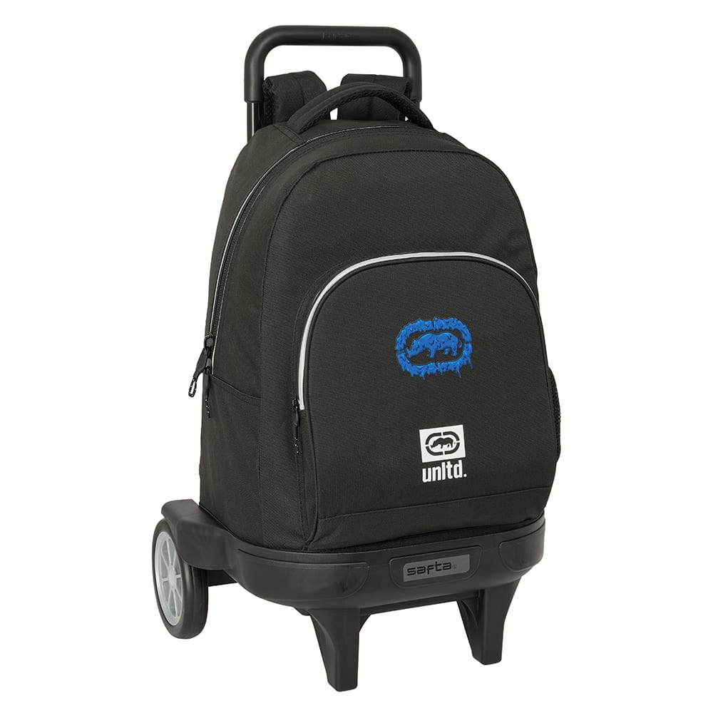 SAFTA | Mochilas Escolares Grandes con Ruedas Ecko Unltd Compact Evolution Extraíbles y Lavables, 2 Compartimentos Grandes con Cremallera, Organizador Interior, con Dos Compartimentos, Gris y Negro