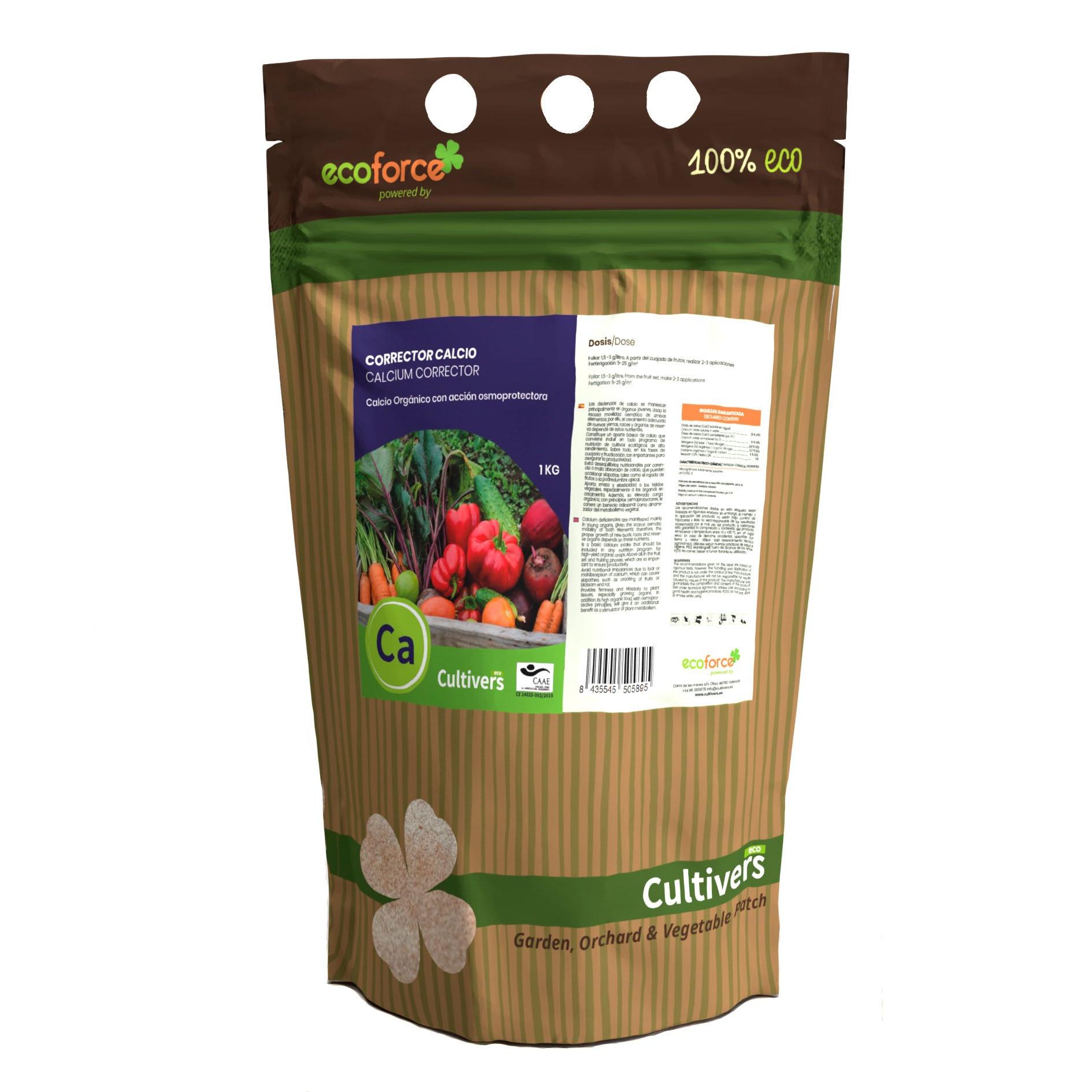 CULTIVERS Abono de calcio ecológico 1 kg | Fertilizante soluble para cultivos hortícolas, frutales y árboles | Aporte de calcio para suelo y aplicación foliar