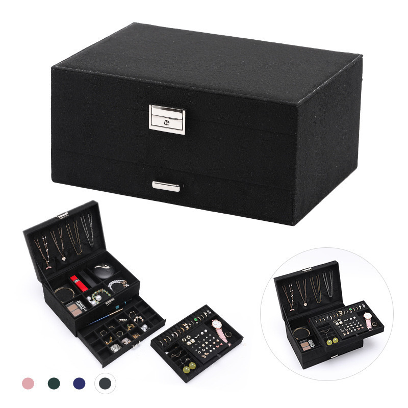 Caja organizadora de joyas para mujeres y niñas, joyero de 3 niveles y organizador de joyas, vitrina de joyería con cerradura antideslustre, compartimentos variables para collares, pulseras, anillos