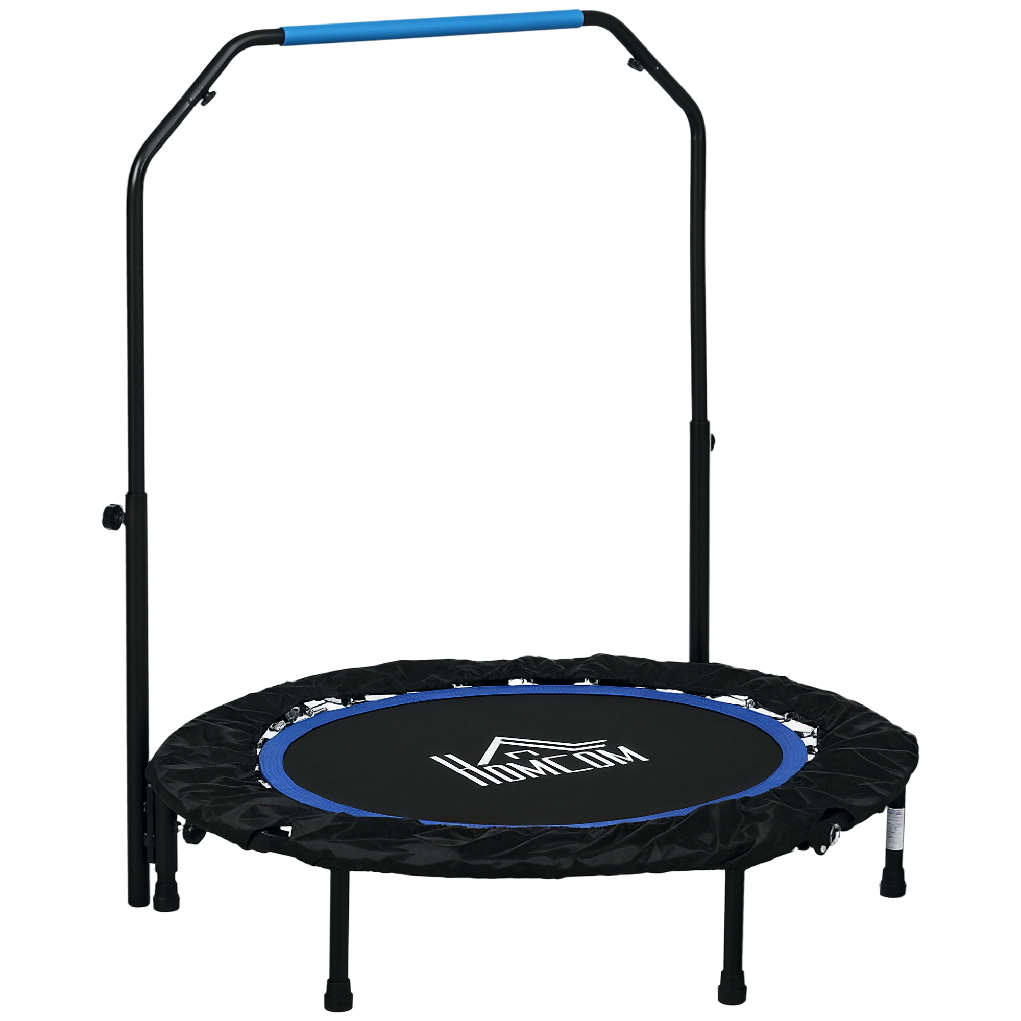 HOMCOM Trampolín de Fitness Adultos Ø102 cm, Cama Elástica Plegable con Mango Ajustable de 4 Niveles, Marco de Acero, para Entrenamiento Piernas, Cuerpo en Hogar, Oficina, Gimnasio, Negro y Azul