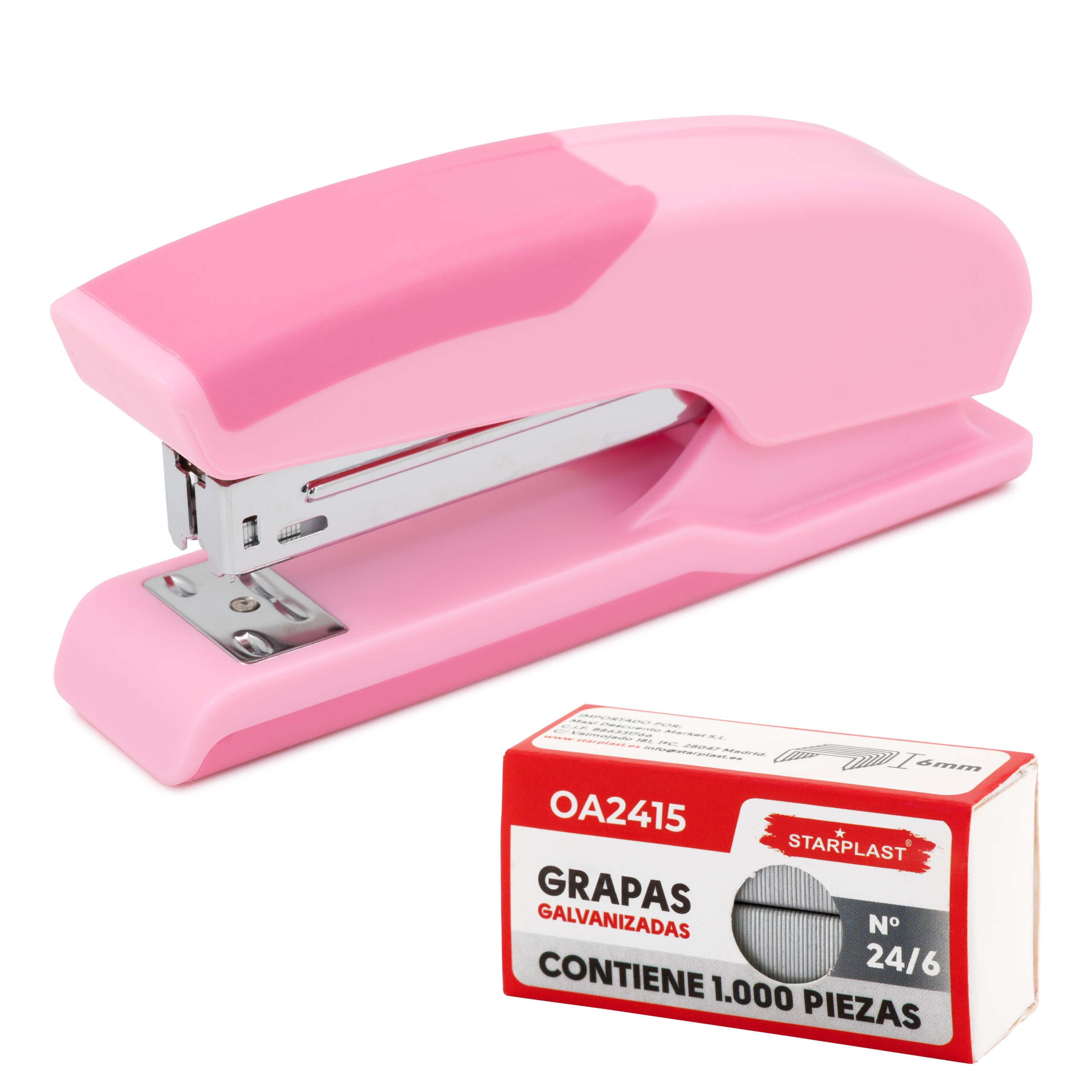 Starplast Grapadora Grande Pastel + 1000 Grapas - 13 X 2,8 X 5.5 Cm - Colores Pastel - Mini Tamaño M - Rosa Verde Turquesa - Vuelta Al Cole Escolar Oficina Instituto Juvenil - Ahorro Pack Seguro
