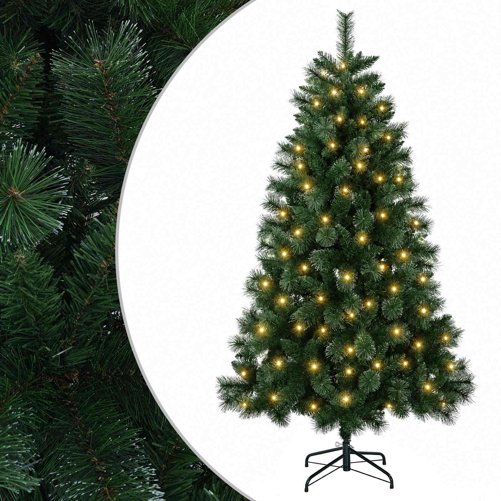 vidaXL Árbol de Navidad artificial Blanco Cálido PVC y Metal Verde con luces LED Multitalla