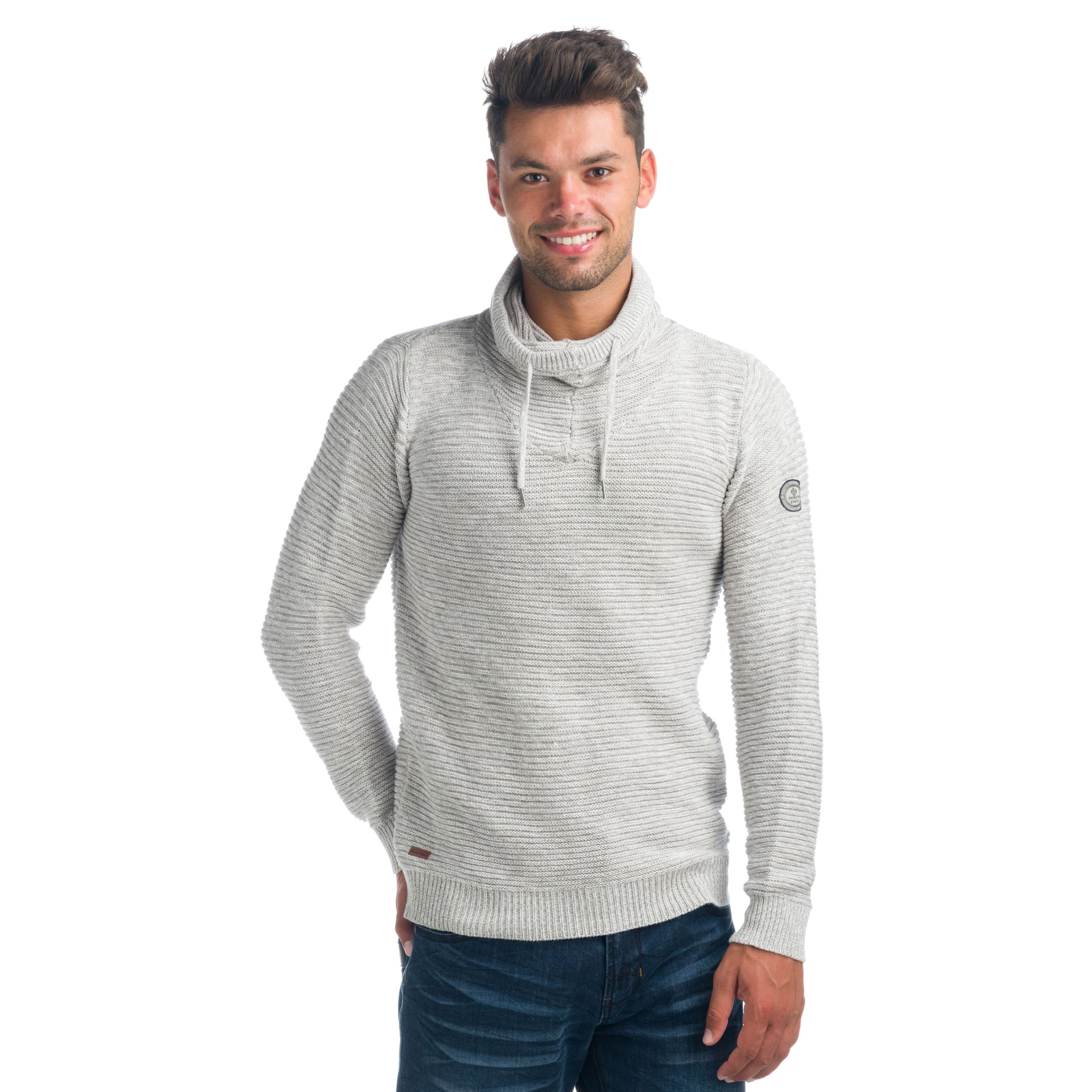 Koroshi - Jersey hombre cuello alto con cordones ajustables y efecto jaspeado bicolor en 100% algodón para look urbano casual
