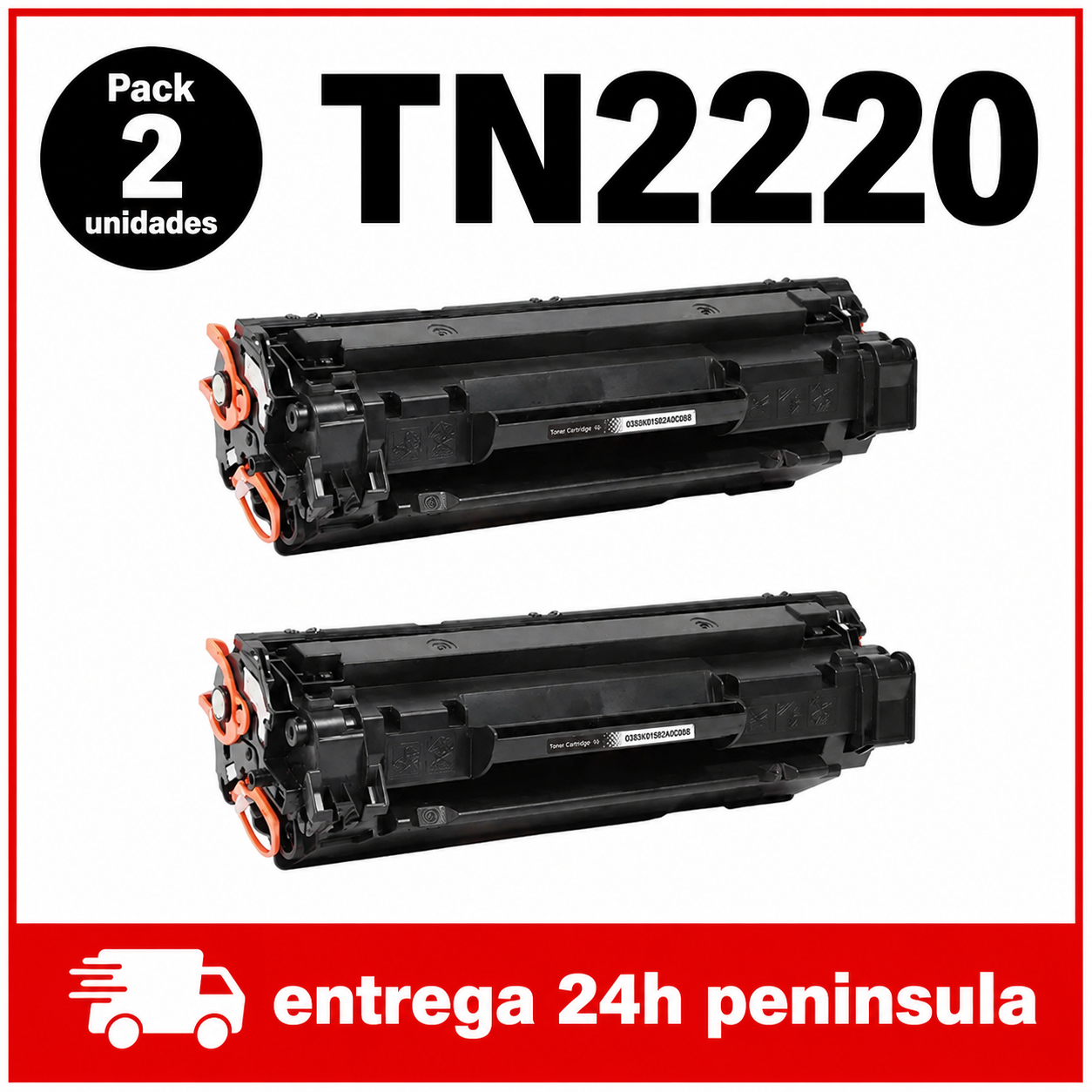 Pack 2 Toner TN-2220 Compatible Brother Negro - Alta Capacidad 2600 Paginas - HL-2240 HL-2250 HL-2270 DCP-7060 DCP-7065 MFC-7360 MFC-7460 MFC-7860