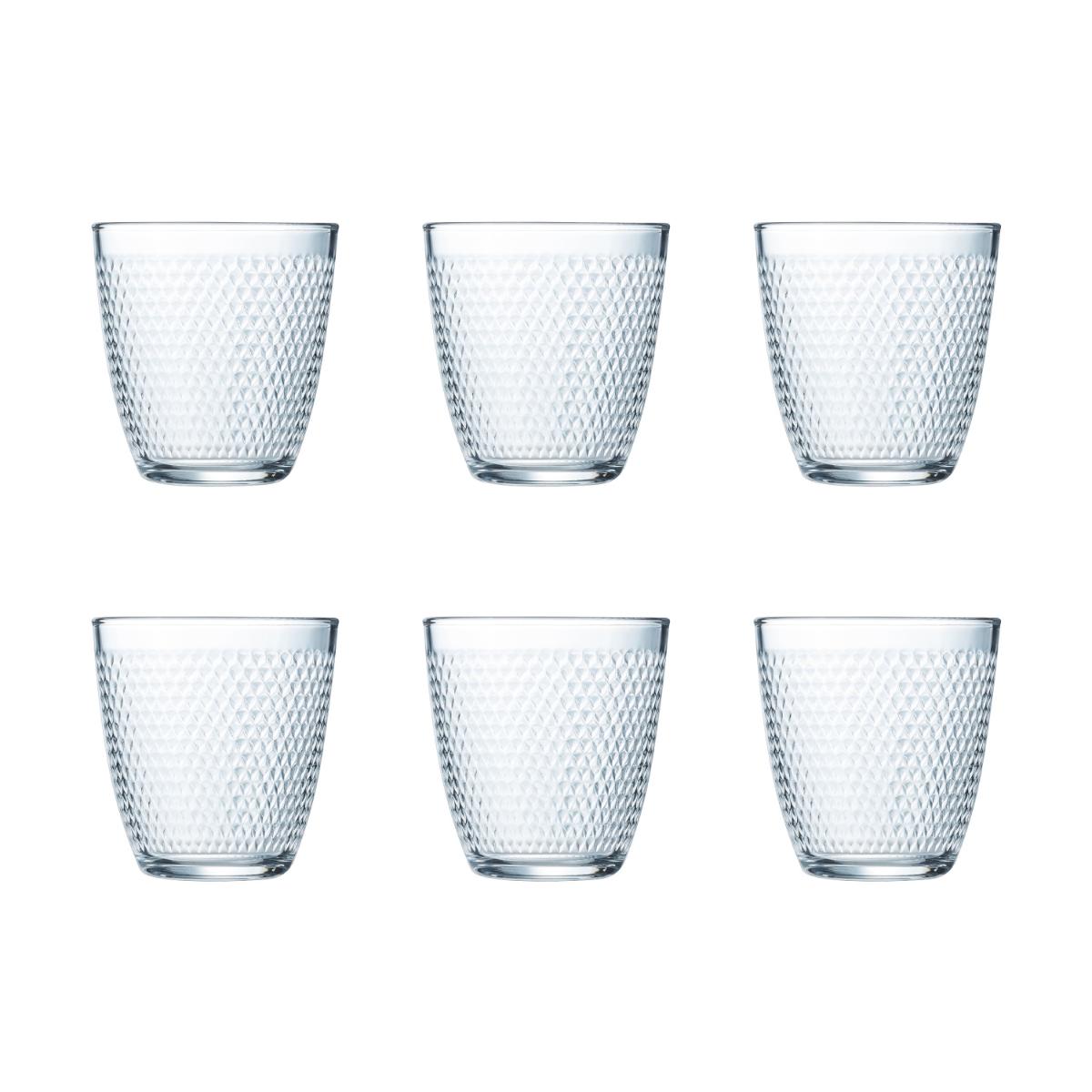 LUMINARC CONCEPTO PAMPILLE Set 6 Vasos Bajos Vidrio 25CL Transparente Con relieve Fabricado en Francia Reciclable