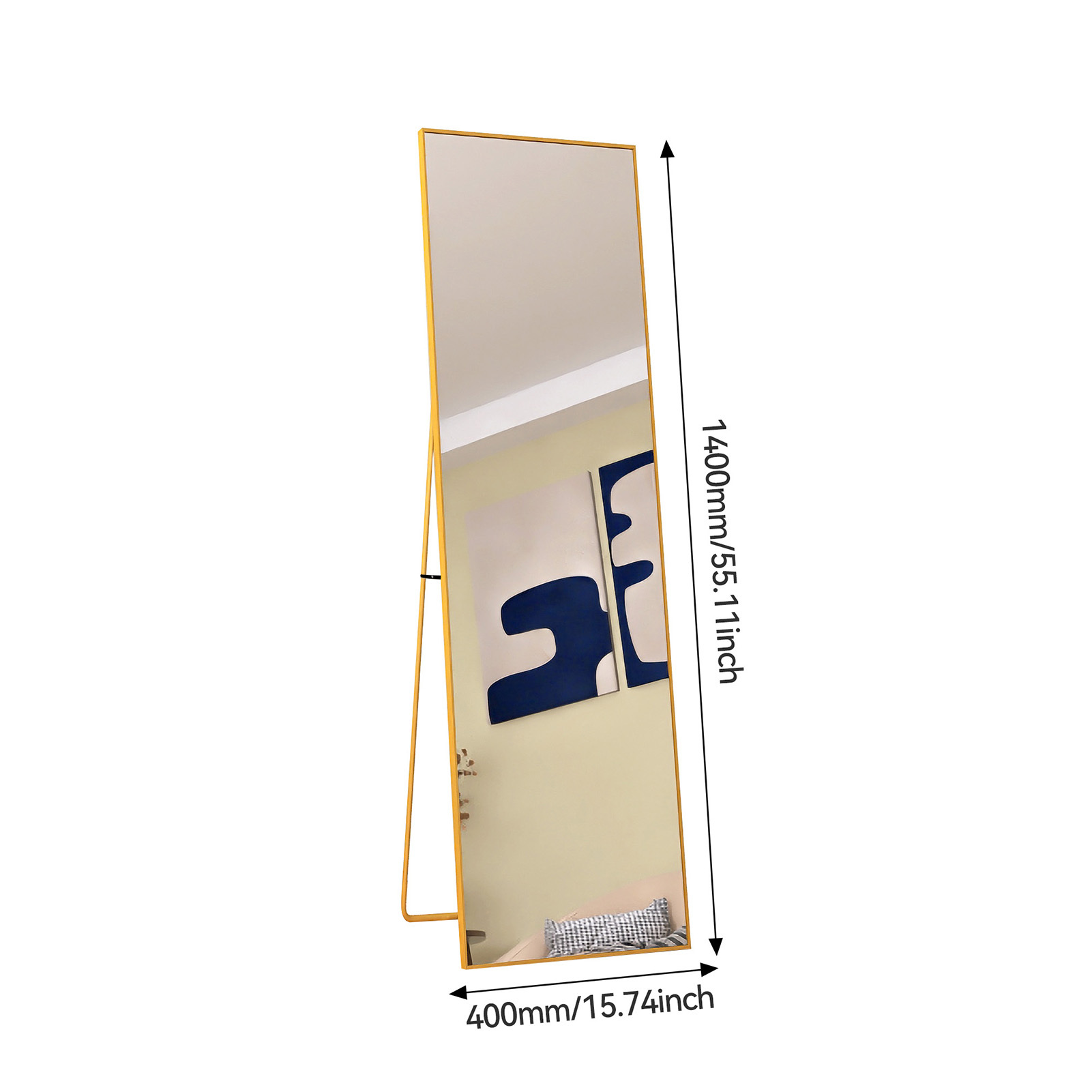 Superaly - Espejo de cuerpo entero con rectángulo dorado de 140 x 40 cm, espejo de pie, para colgar o apoyar en la pared, espejo de cuerpo entero de suelo a techo, espejo de pie con soporte para dormitorio, sala de estar o vestidor