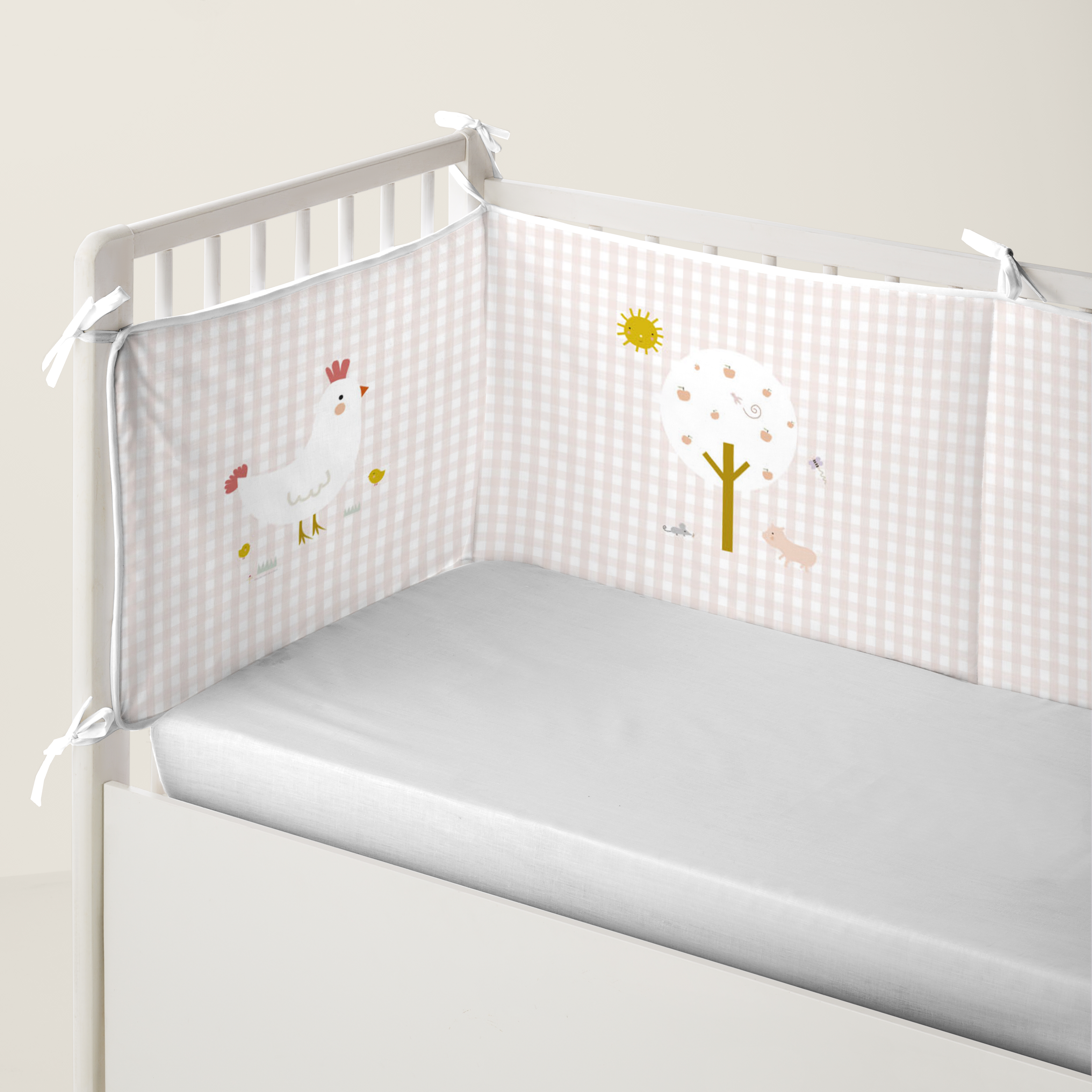 HACIENDO EL INDIO - Protector de Cuna Chichonera 100% Algodón - Protector Acolchado Antigolpes con Cintas de Sujeción - Medida 60x60x60+40 cm - 32 Modelos - Fabricado en España