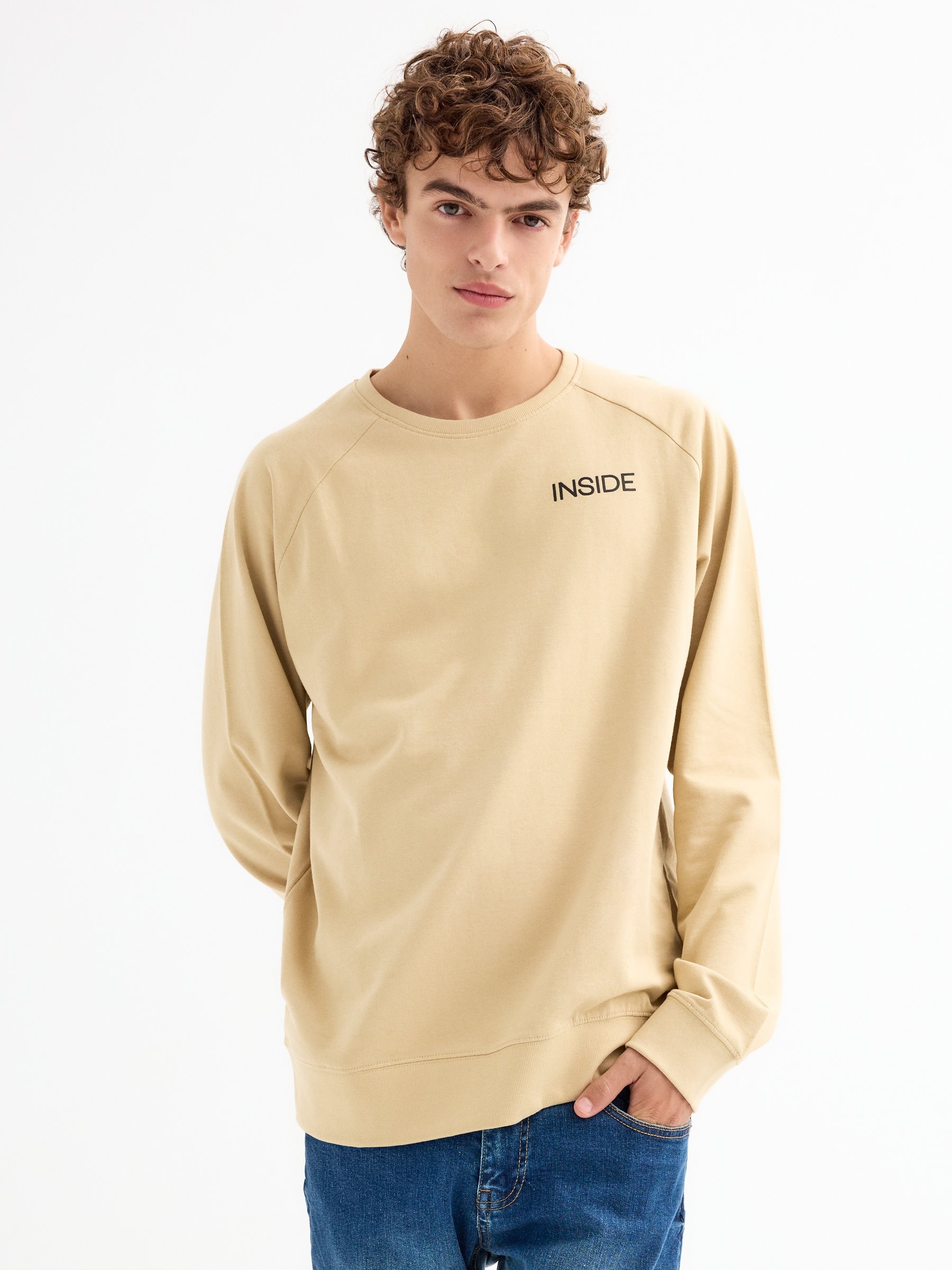 Sudadera regular de manga larga y cuello redondo sin capucha INSIDE