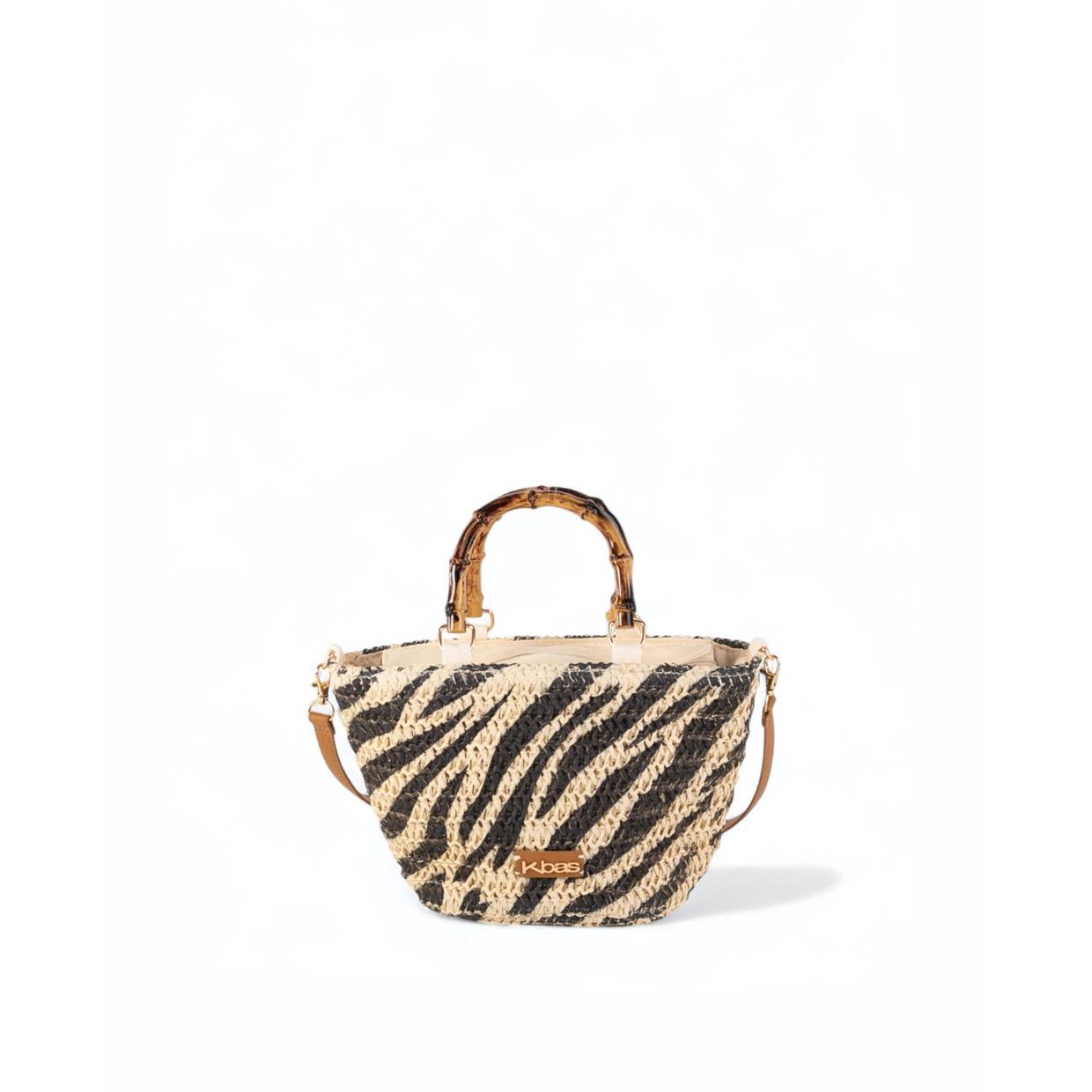 Bandolera en Fibra Natural con Estampado Zebra y Cierre de Cremallera, Ideal para Día a Día