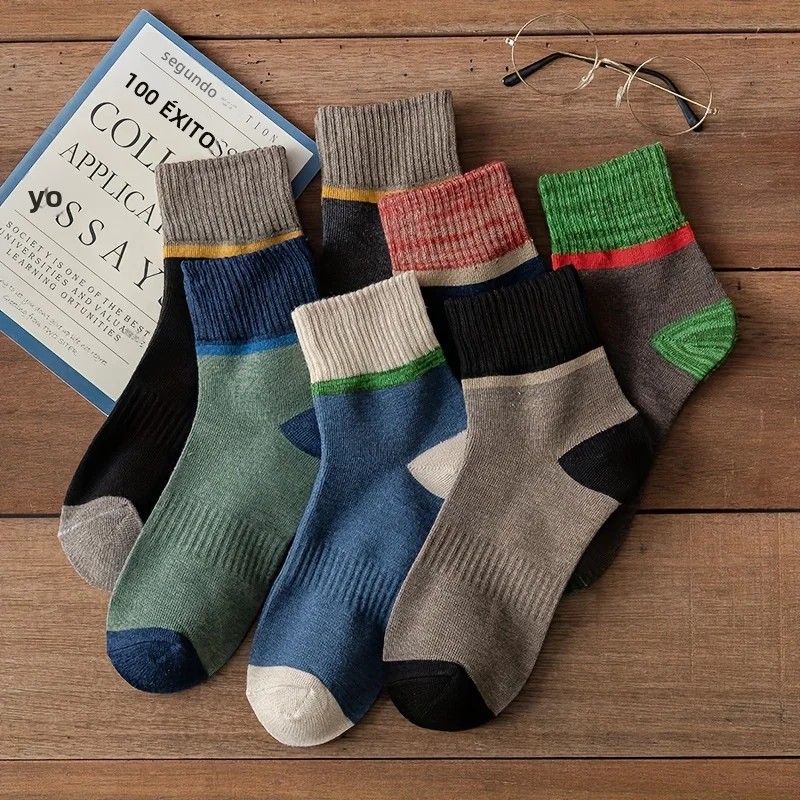 TK 7 Pares De Calcetines Largos Para Hombre De Color Sólido Adecuados Para Todas Las Estaciones Con Parche Antitranspirante Y Antiolor