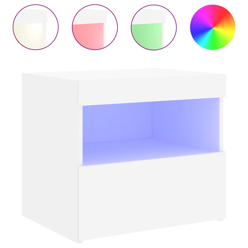 Vidaxl Mesita de Noche con Luces LED 50x40x45 Cm Blanco
