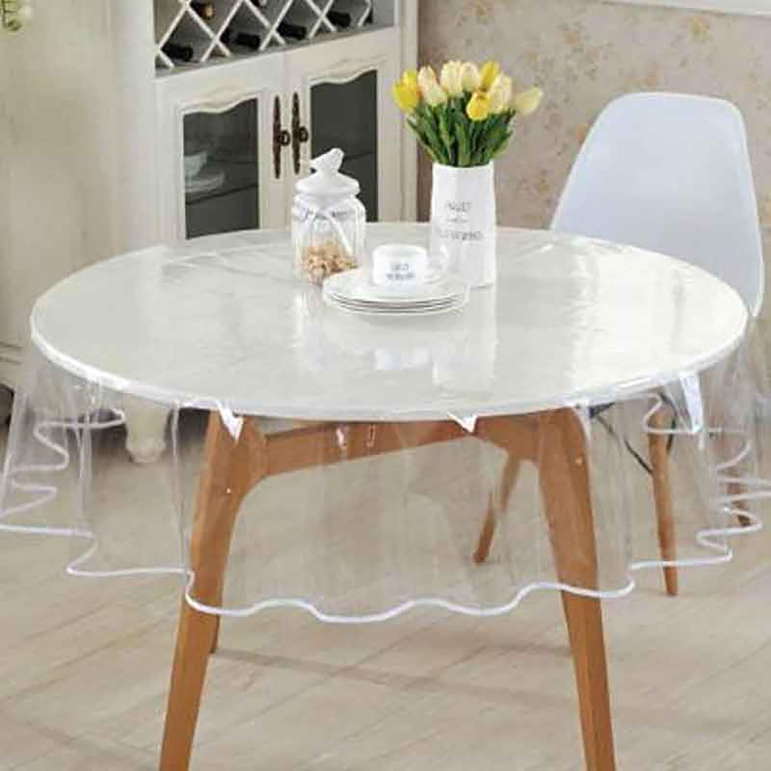 TK Mantel de PVC transparente, mantel de plástico, impermeable, rectangular o redondo, película protectora(diámetro 140 cm)