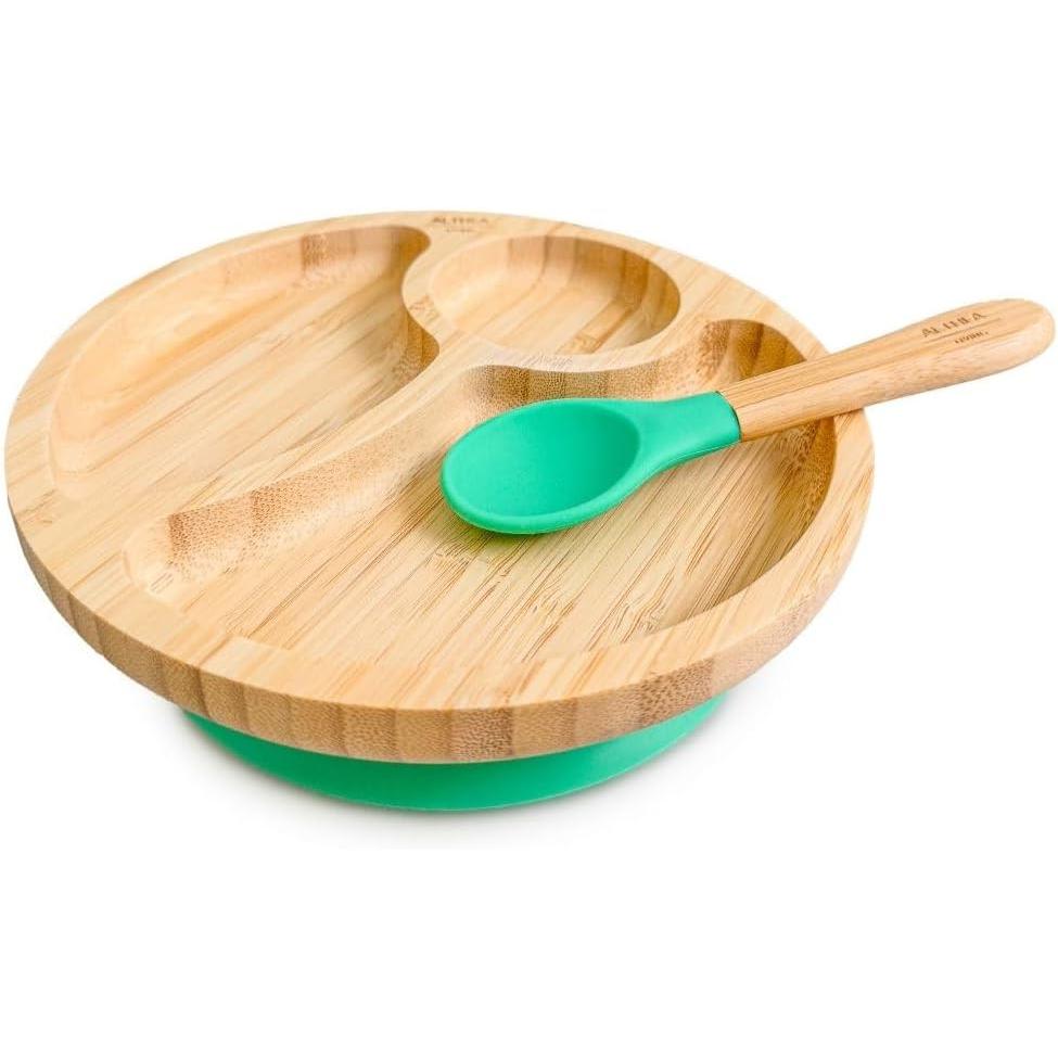 Vajilla de bambú para bebé con ventosa, Set de 2: plato dividido y cuchara de silicona - Althea Living