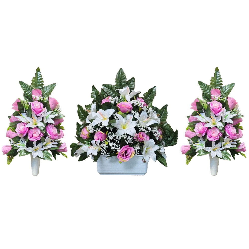 Flores artificiales para cementerio,Centro Flores para santos duraderas de tela con maceta,Gerimport,Envios desde España