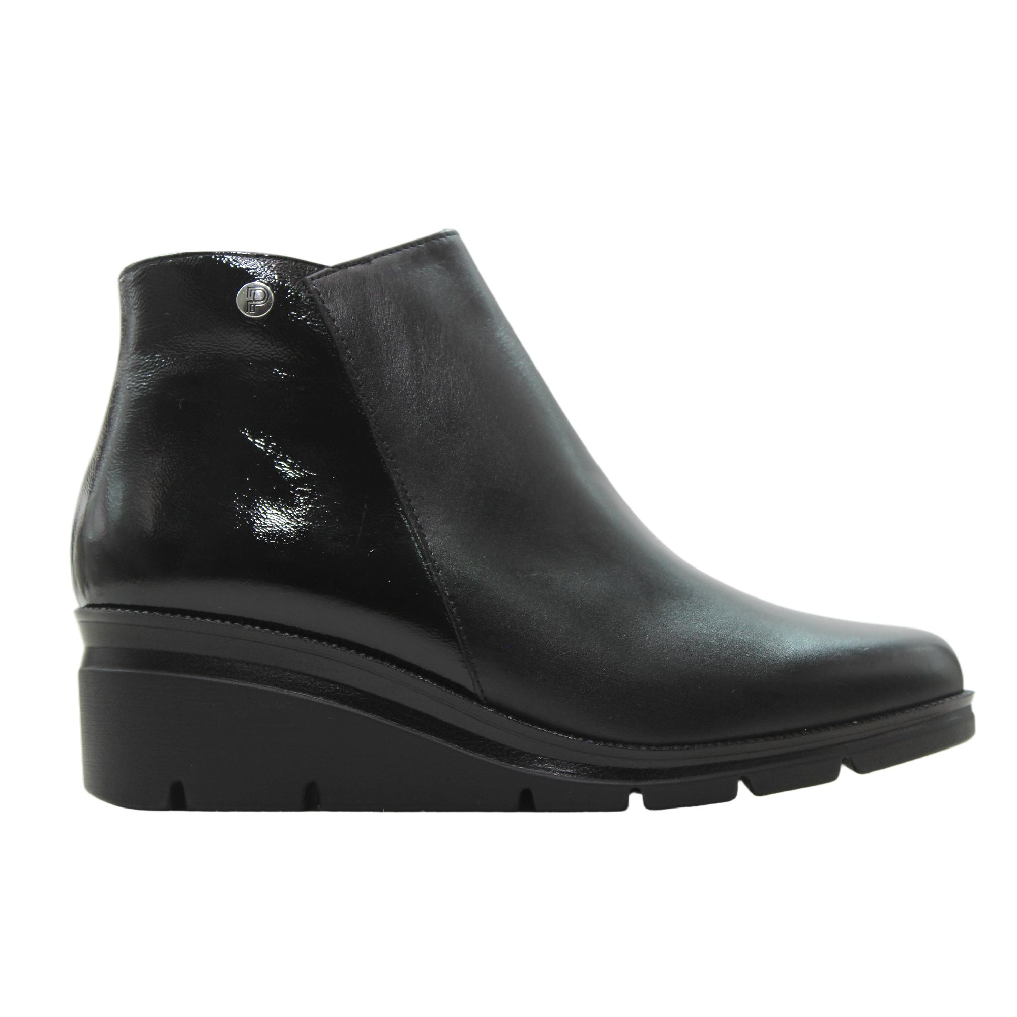 PITILLOS 11536 Botines casual de piel y charol, cuña, cremallera, suela goma, para señora