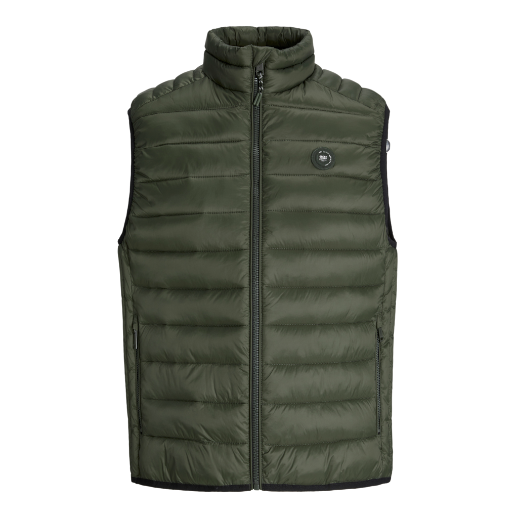 Jack & Jones - Chaleco Bradley color verde oscuro para hombre, informal y cómodo, sin mangas con cuello levantado y cierre de cremallera