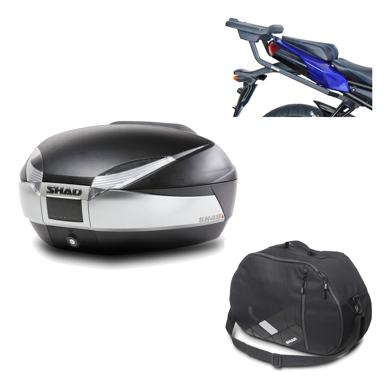 Baul Trasero + Herraje Montaje + Bolsa Interna Sh48 Titanium Premium KIT-186049