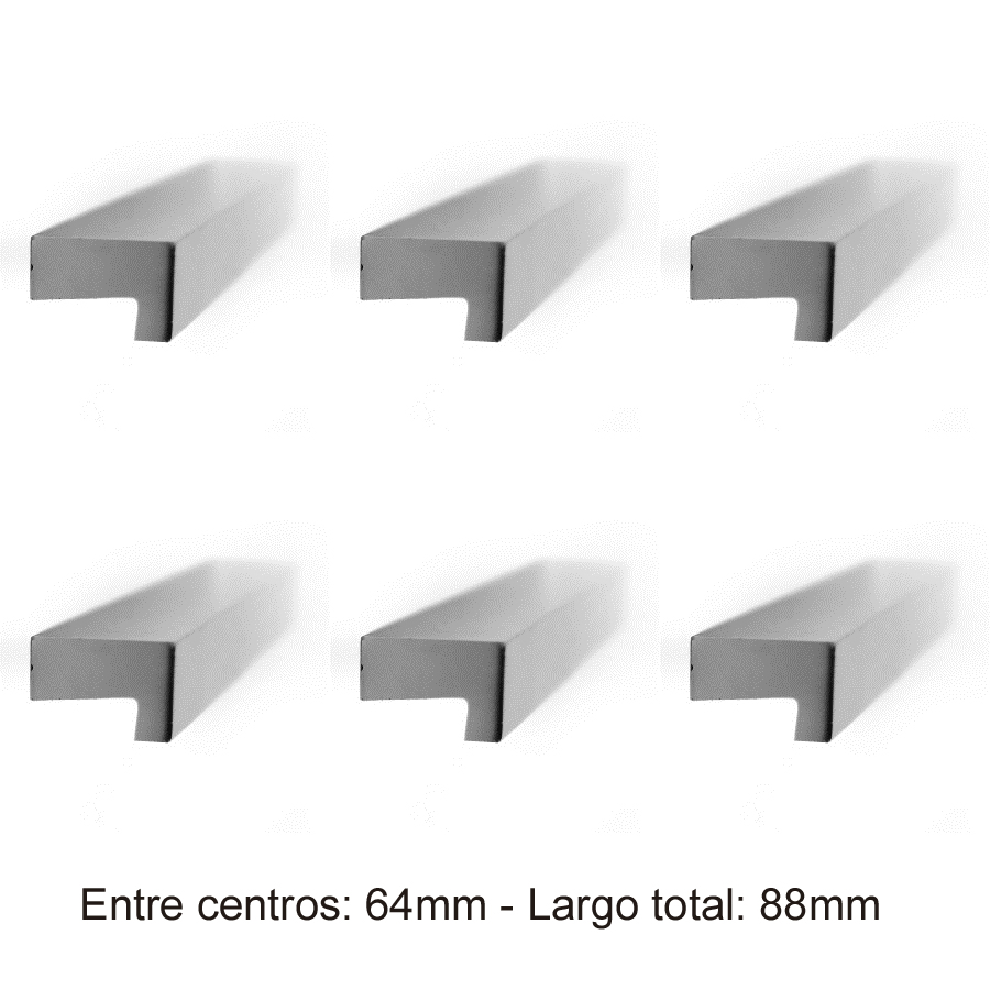 6 Un. TIRADOR Asa Mueble Cocina y baño perfil ALUMINIO ANODIZADO Ext. 88X12MM - - Distancia tornillos  64MM