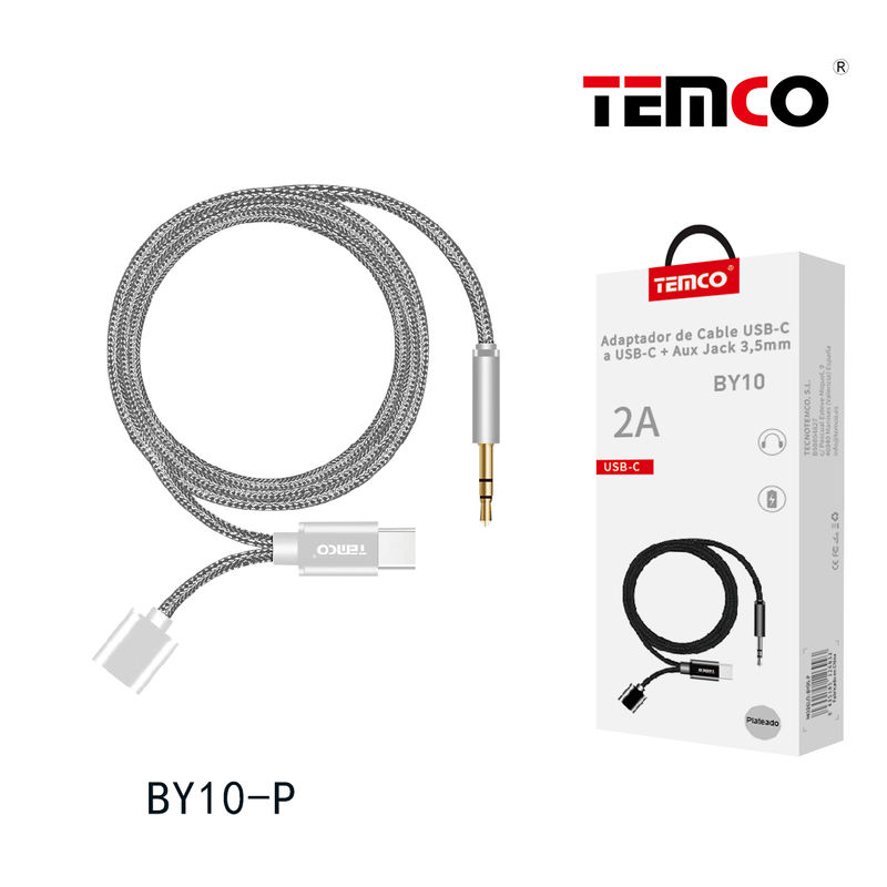 TEMCO Cable Auxiliar de USB C a Jack 3.5mm 1M, Cable Aux para Coche, Cable Nylon Trenzado Jack Audio Auricular, Cable Adaptador USB C a Aux, Para Escuchar Musica de Movil en Coche, Compatible con Xiaomi, Redmi, Huawei, Google Pixel, Oppo, OnePlus