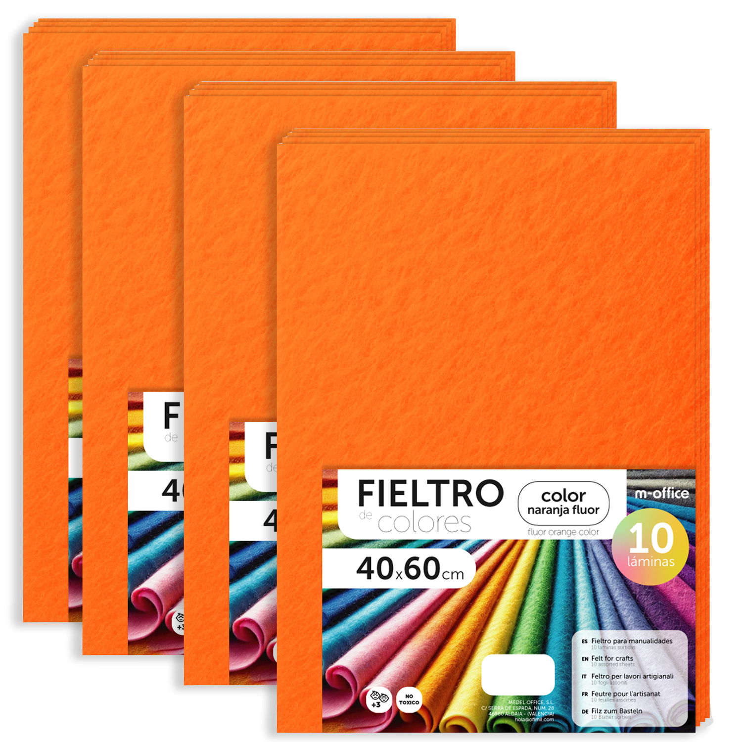 Fieltro para Manualidades, Fieltro de Colores, Suave y Flexible, Material para Costura, Telas Patchwork, Ideal para proyectos DIY, artesanía o decoración, 40x60cm - m-office (naranja fluor, 40 uds)