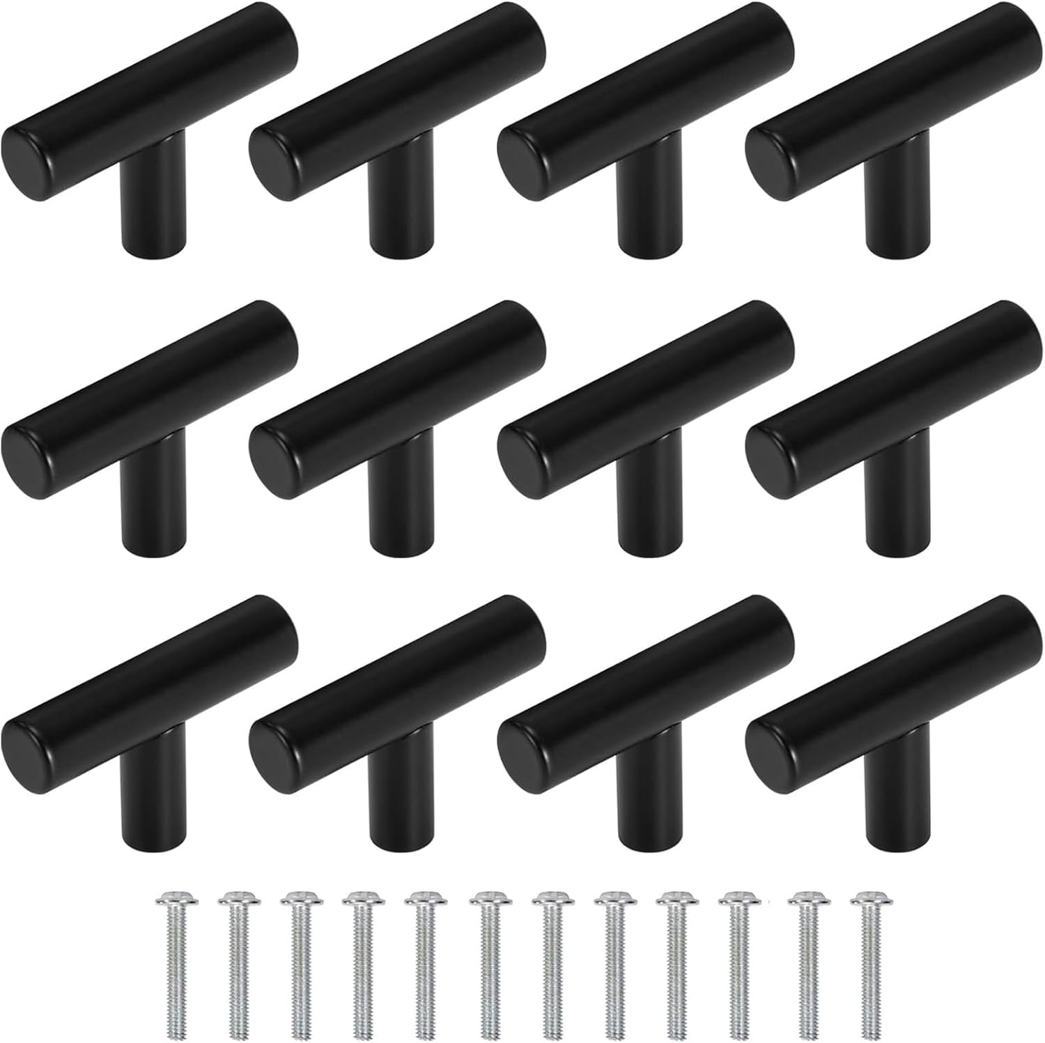 WEIWUXIAN Tiradores Cocina Barra en T, Pomos para Muebles de Acero Inoxidable, Tiradores Armarios, Tiradores Cajones Acero Inoxidable, Para Armarios, Vestidores, Baños, Cajones, Cocinas (Black)
