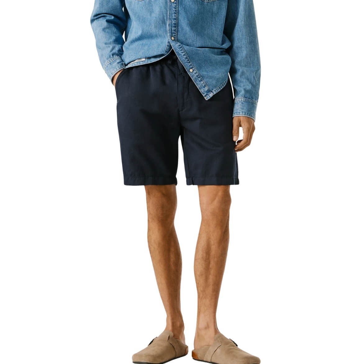 Bermudas Relaxed Fit En Lino Azul Marino De