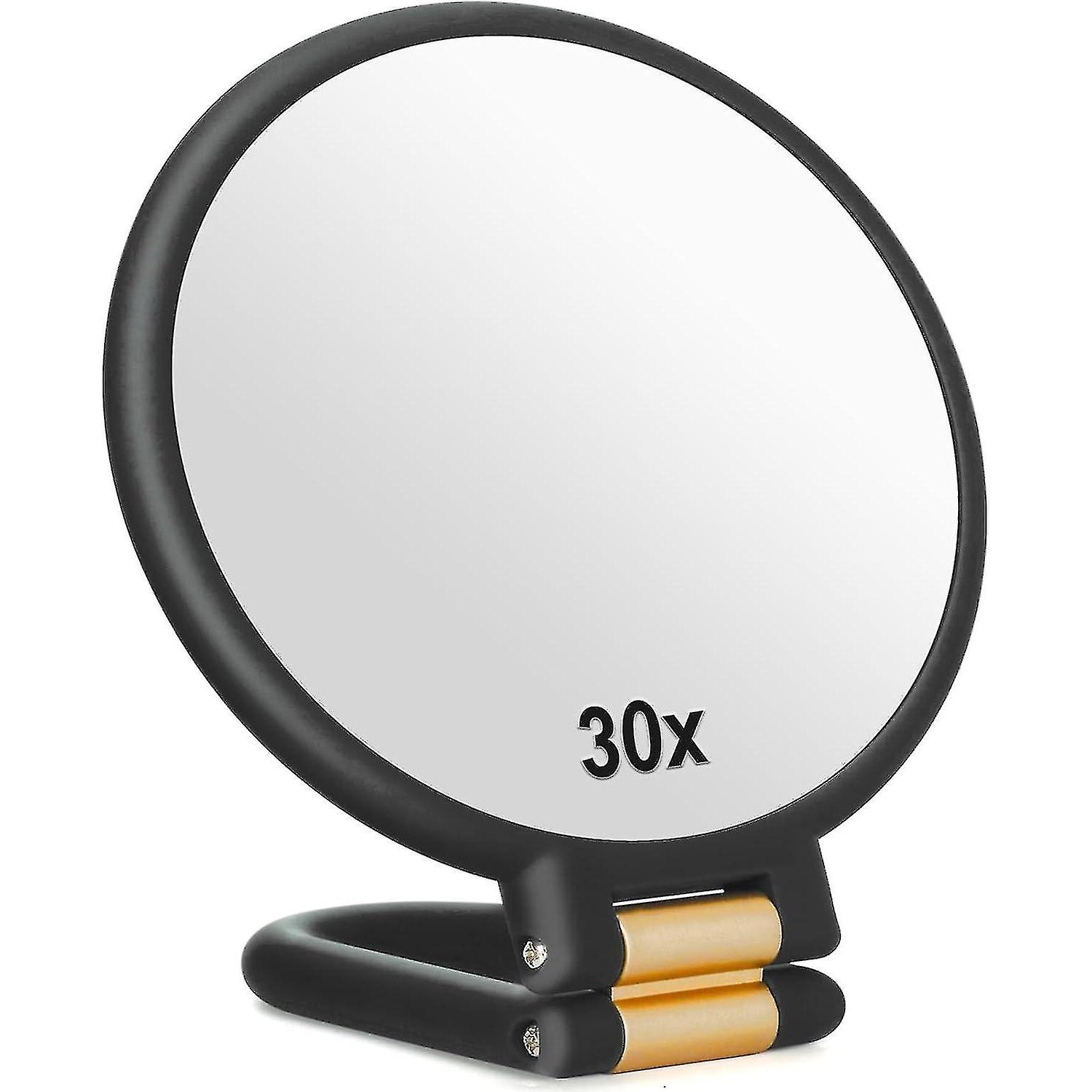 TK Espejo de aumento 30x Espejos de mano de viaje con mango-Espejo de mano de doble lado con 1X 30X Magn