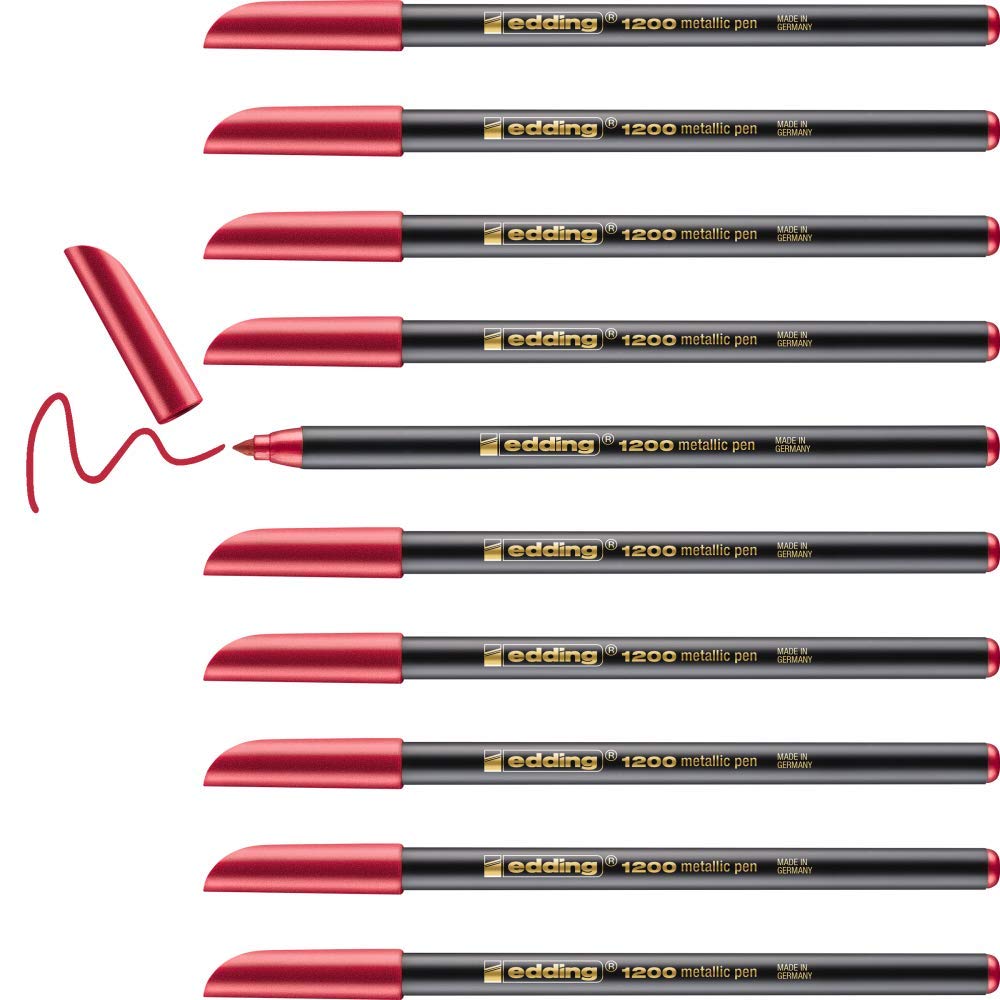 edding 1200 rotulador de color metálico-rojo metálico - x10 -punta redondeada 1-3 mm-para escribir, dibujar y esbozar -libros de visitas,fabricación de tarjetas, artesanías de bricolaje y scrapbooking
