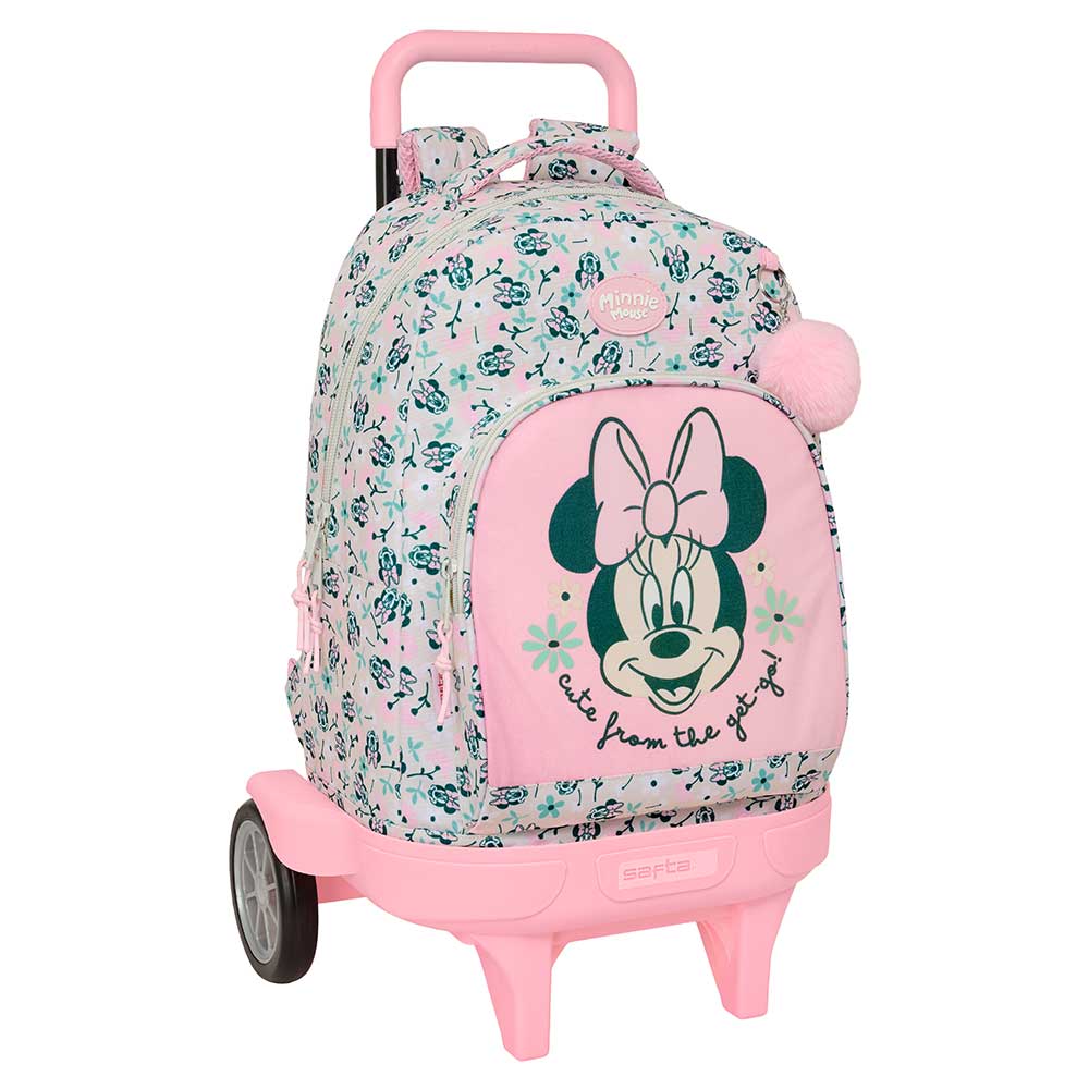 SAFTA | Mochilas Grandes con Ruedas Minnie Mouse Compact Evolution Extraíbles, Ergonómica y Acolchada, Bolsillo Frontal Grande, Portabotellas Laterales, Cremallera Doble Tirador, Asa Superior, 1?
