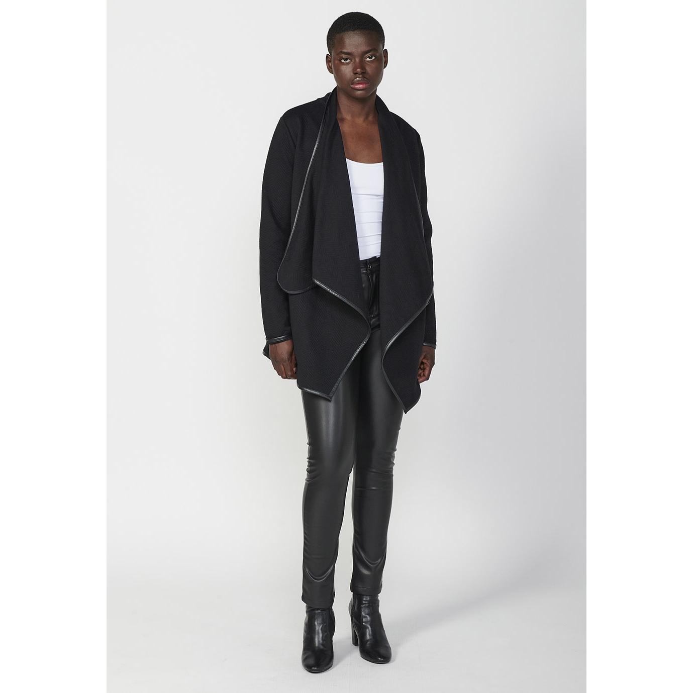 Koroshi - Chaqueta abierta cascada para mujer de algodón y poliéster, estilo elegante sin cierre, negro