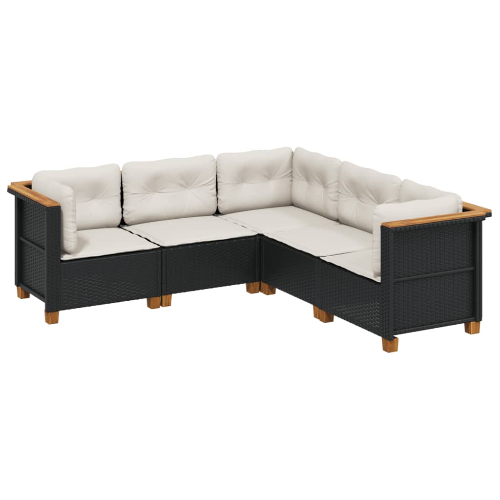 vidaXL Set de muebles de jardín 5 pzas y cojines ratán sintético negro