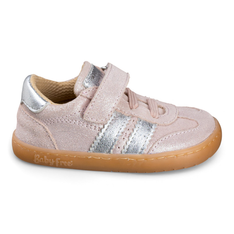 Baby Free - Zapatillas deportivas Barefoot Baby Free flexibles de cuero rosa metalizado con ajuste seguro para primeros pasos