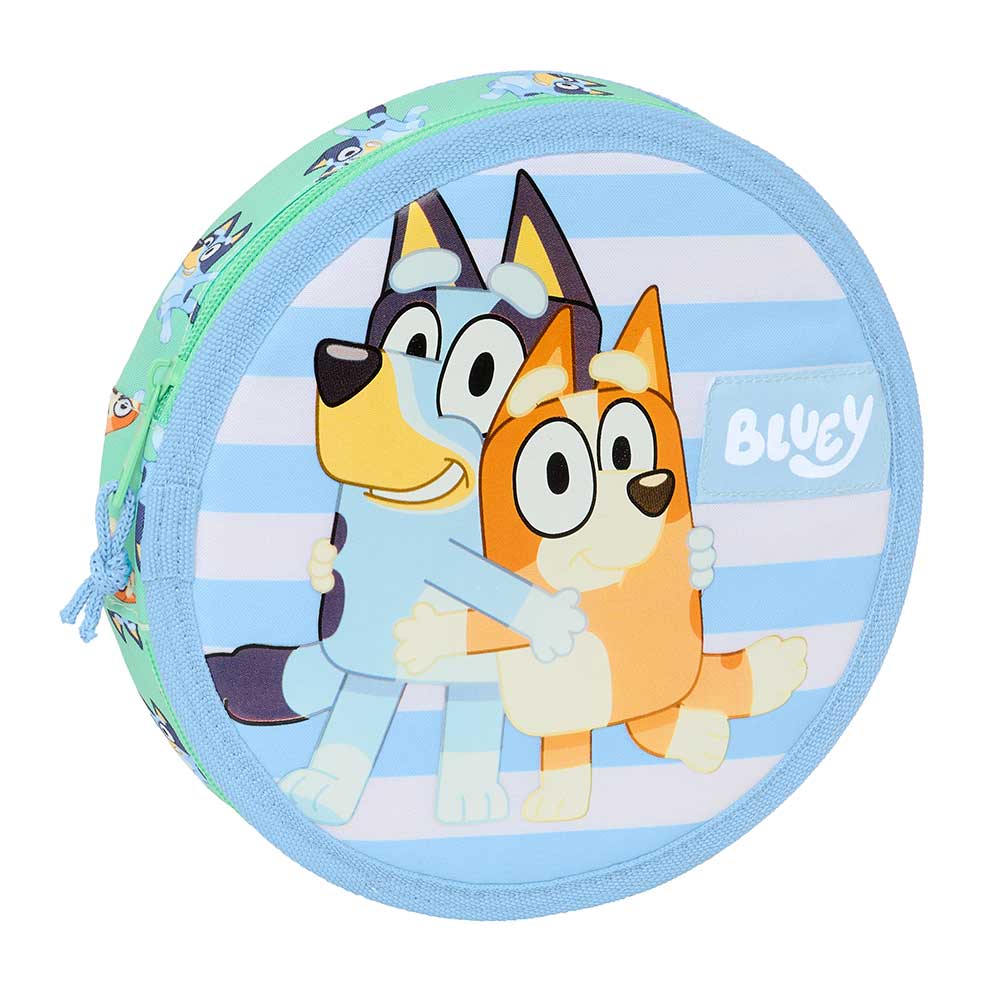 SAFTA | Estuche Portatodo Doble 3D Bluey para Niños y Niñas, 2 Compartimentos con Cremalleras, Asa Lateral de Mano, Licencia Oficial, Talla Única, Ideal para Colegio y Vuelta al Cole