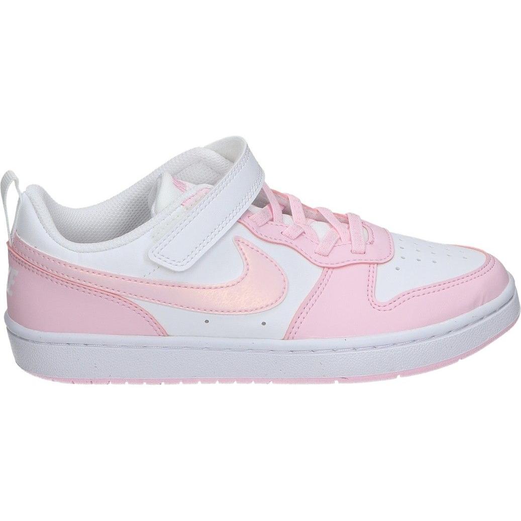 NIKE | Deportiva Nike Court Borough Low Recraft Infantil – Zapatilla Baja en Color Blanco y Rosa - Sneaker con Cordones y Velcro – Estilo Casual – Versátiles – Máxima Sujeción – Alta Calidad – Cómodas – Modelo DV5457-105
