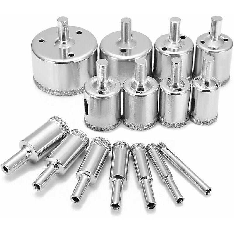 OmHO Juego de 15 brocas de diamante para vidrio, cerámica, porcelana, mármol y azulejos (6-50 mm)