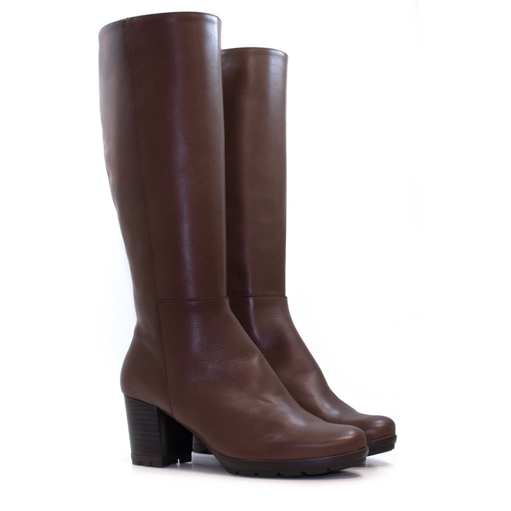 Botas Altas Mujer Elodie Marino: Piel, Tacón Ancho 70mm, Suela Dentada, Diseño Elegante y Versátil, Hechas en España, Tallas 35-42