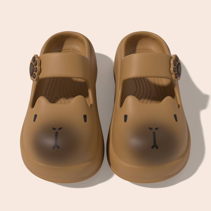 CA Sandalias de punta plegable Capibara para uso doméstico en interiores, zapatos de playa combinables para mujer, Mary Jane de suela gruesa antideslizante para uso en exteriores.