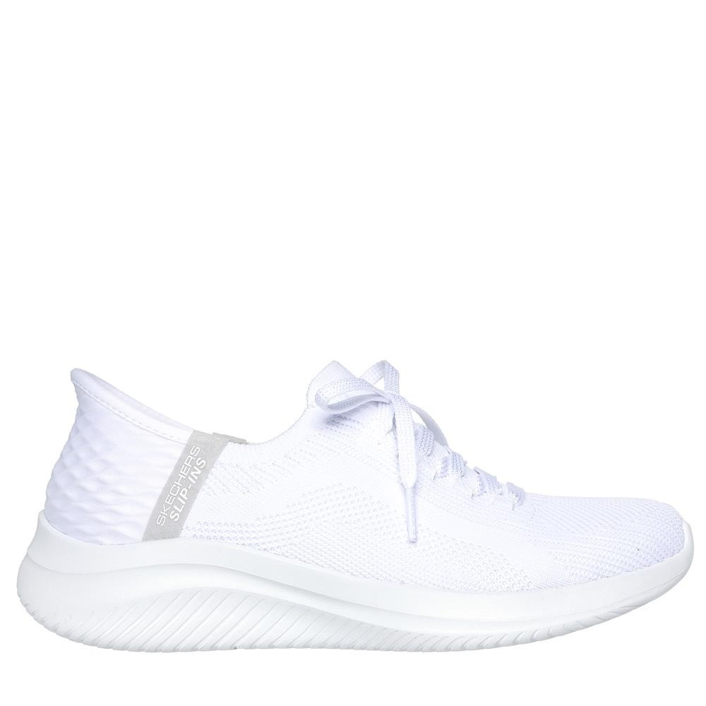 Cómoda Deportiva mujer Skechers SLIP-INS ULTRA FLEX 3.0-BRILLIANT PATH tejido blanco. Diseño para calzar sin manos Comfort Pillow en el talón. Plantilla Memory Foam. Altura Tacón bajo (1-3 cm) Referencia 149710-WHT