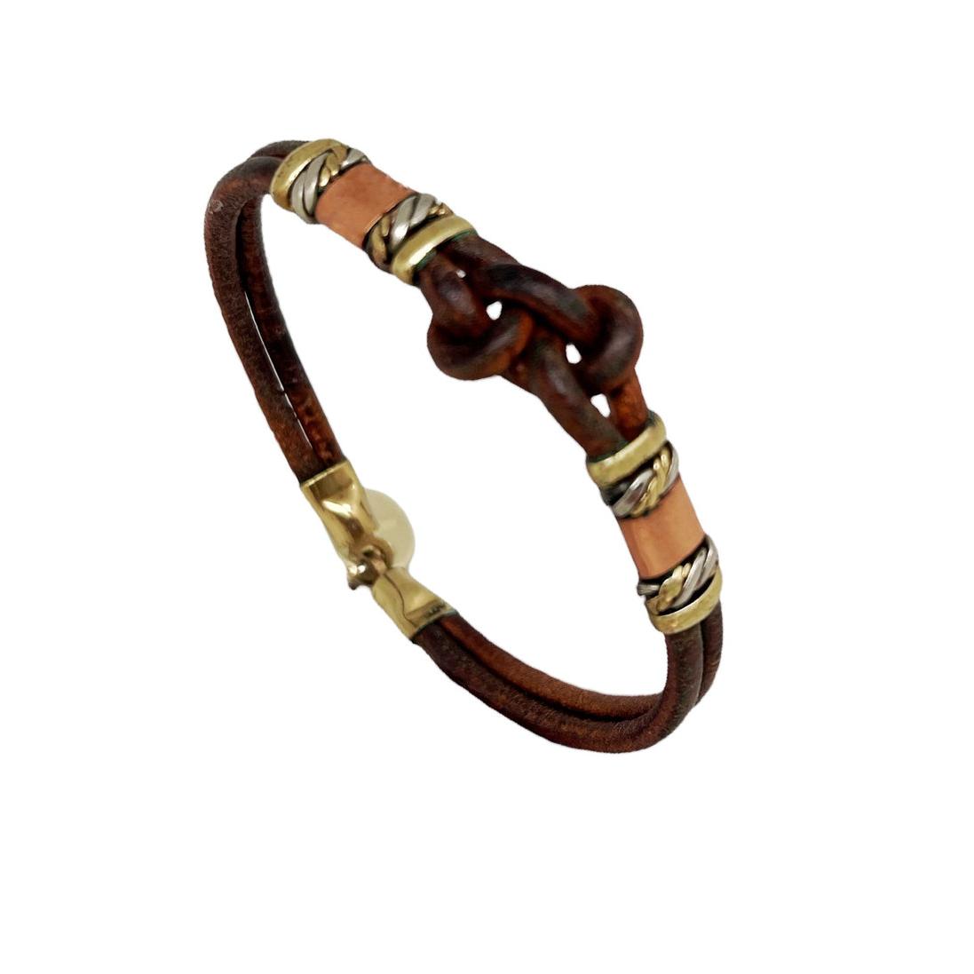 Pulsera cuero latón y cobre Nudo artesanal únicas