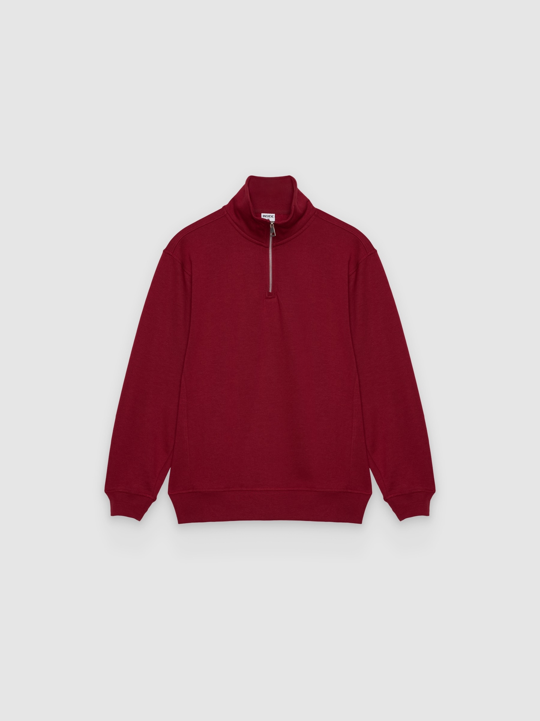 Sudadera básica cerrada sin capucha de felpa, cuello semicisne, cremallera corta y canalé INSIDE