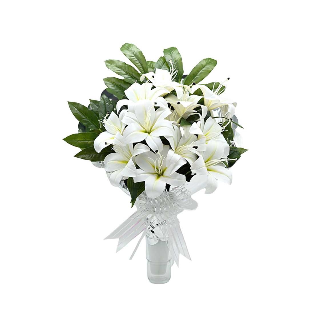 Panda Home Flores Artificiales: Ramo Duradero para Cementerio, Nichos y Sepulturas, Más de 30 Modelos, Tamaño Aproximado 58x45 cm, Incluye Liliums Artificiales