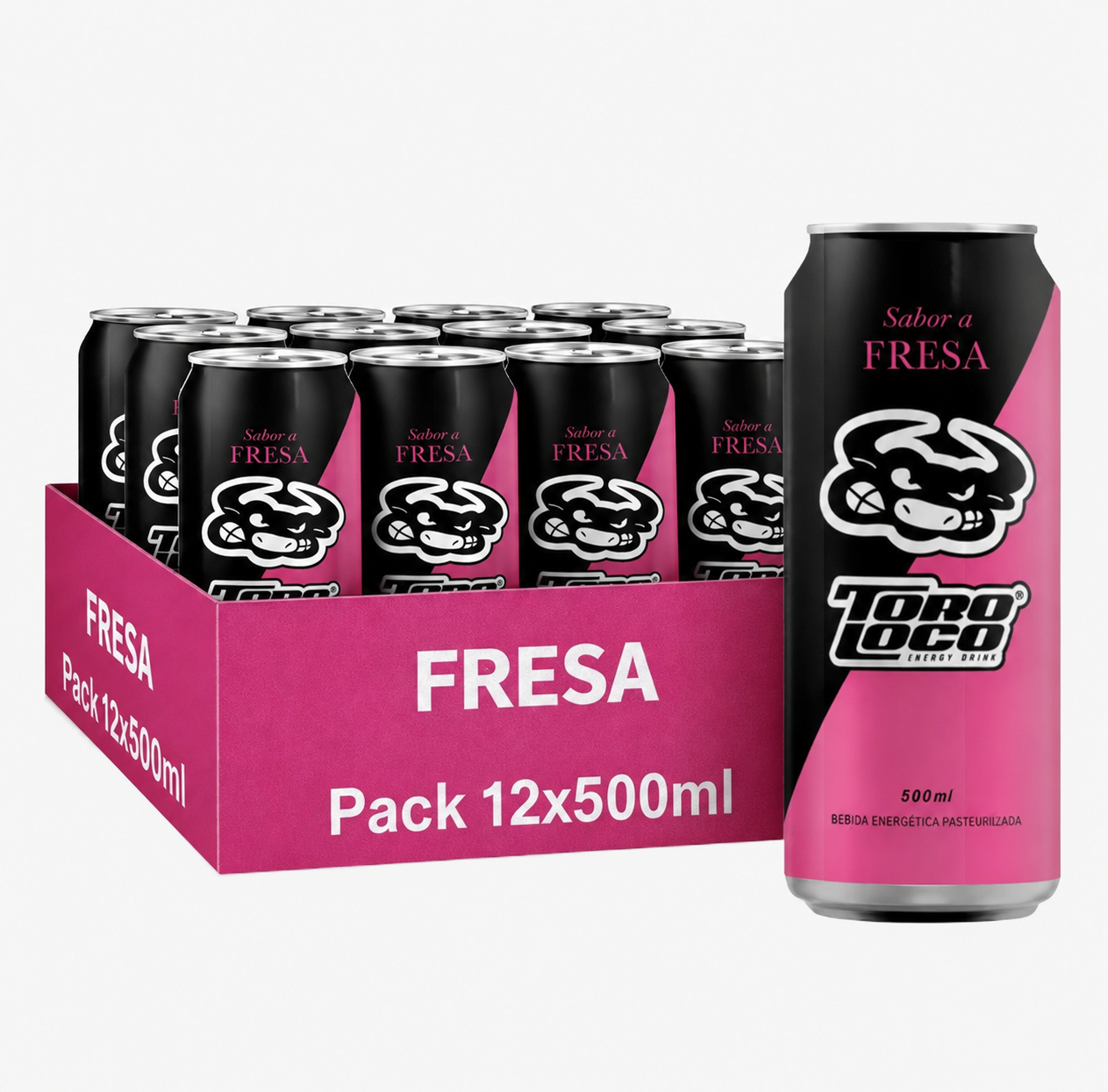 PACK 12 LATAS Toro Loco Premium Energy Bebida energética saludable SABOR COCO, SANDIA, CEREZA, ORIGINAL, SIN AZUCAR, MELON, FRUTOS DEL BOSQUE Y MANGO,FRESA, FRESA LLAVE ACIDA 50cl (TODOS LOS SABORES VA A  12 UNIDADES  DE UN UNICO SABOR)