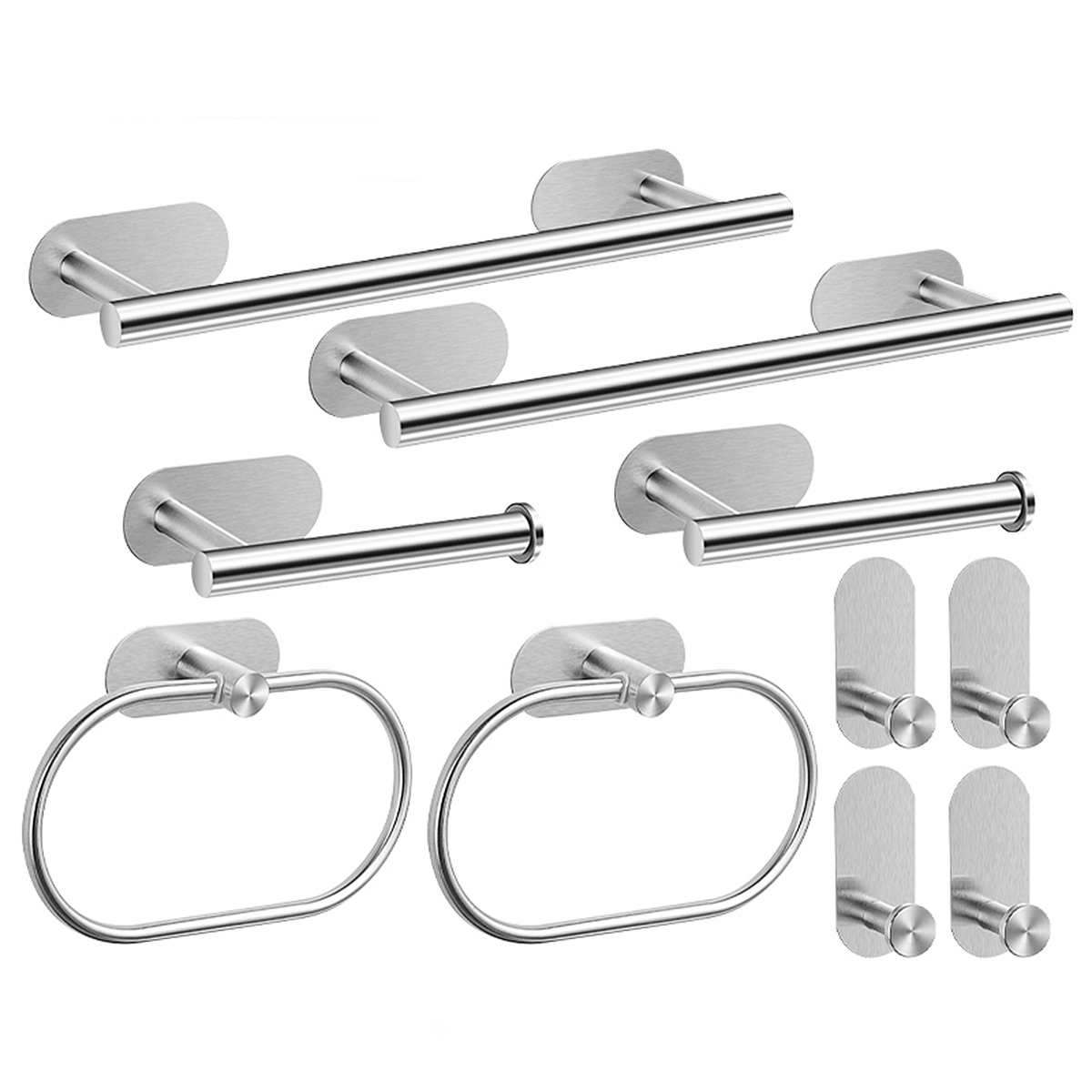 TK Juego De Accesorios De Baño Sin Perforar En Acero Inoxidable Portador De Toallas Y Papelera Porta Toallas Y Gancho Para Ropa Negro Mate Y Plateado Autoadhesivo