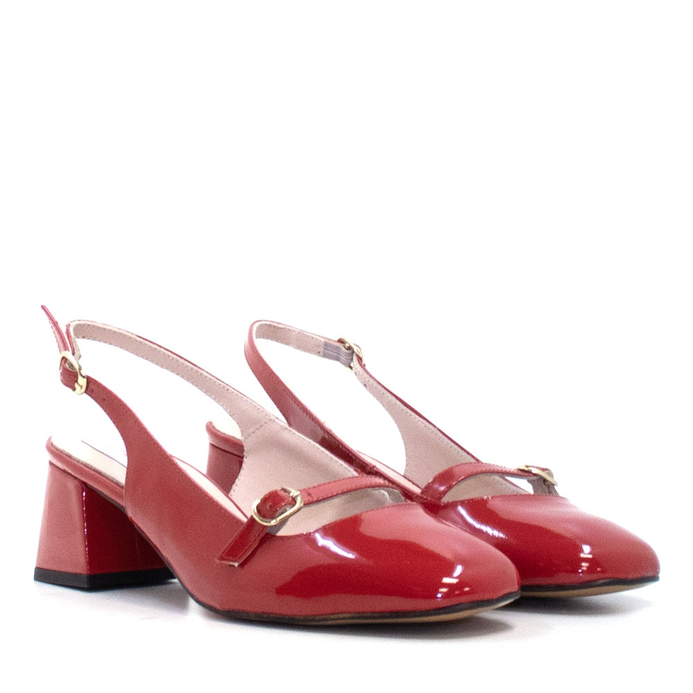 Zapato de Salón CA-2194 en Charol Rojo de ELODIE: Elegancia con Tacón Medio de 6 cm para Mujer, Estilo y Confort Todo el Día. Brillo Intenso y Acabados Premium Hechos en España, Ideal para Destacar co