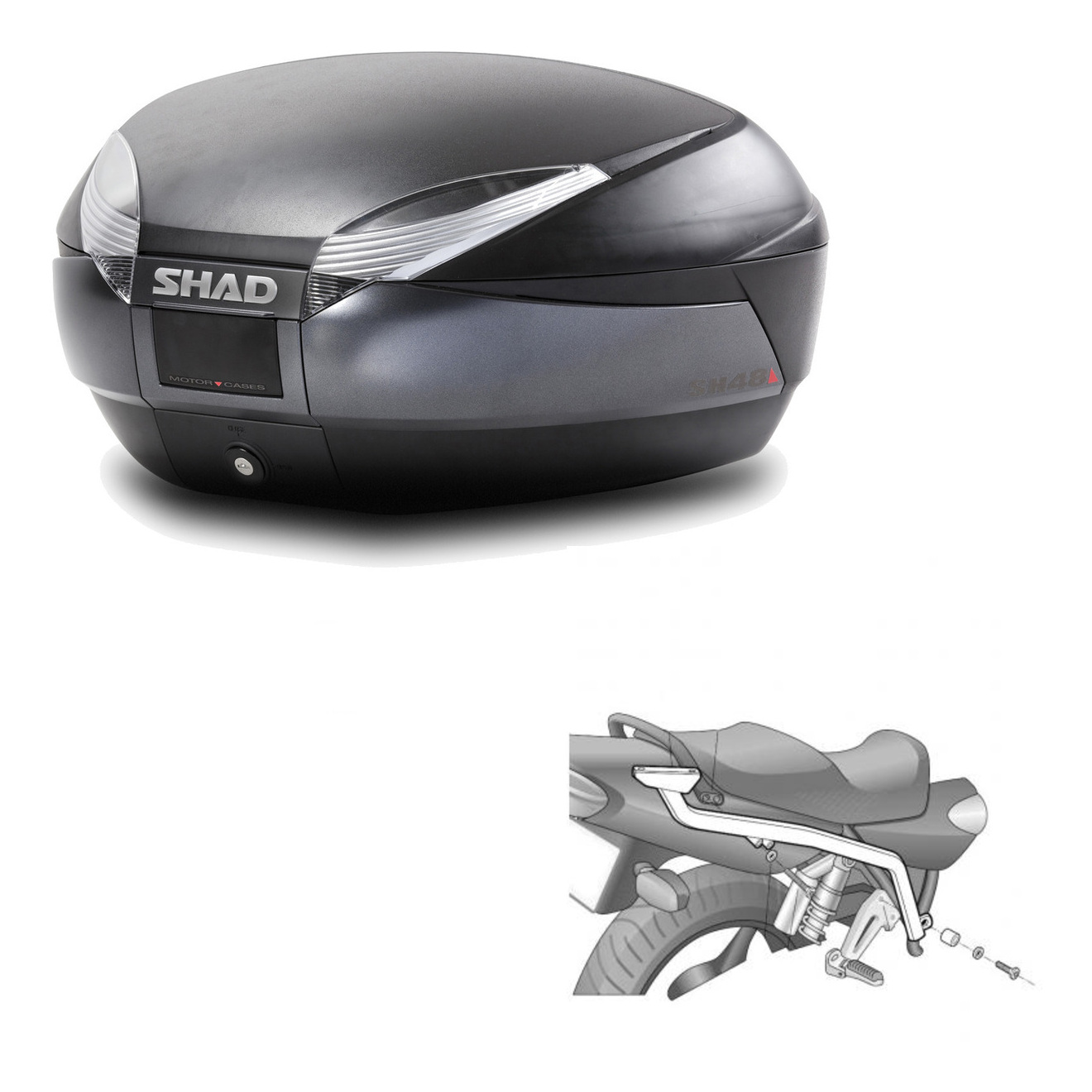 Baul Trasero + Herraje Montaje Sh48 Dark Grey Premium KIT-190002