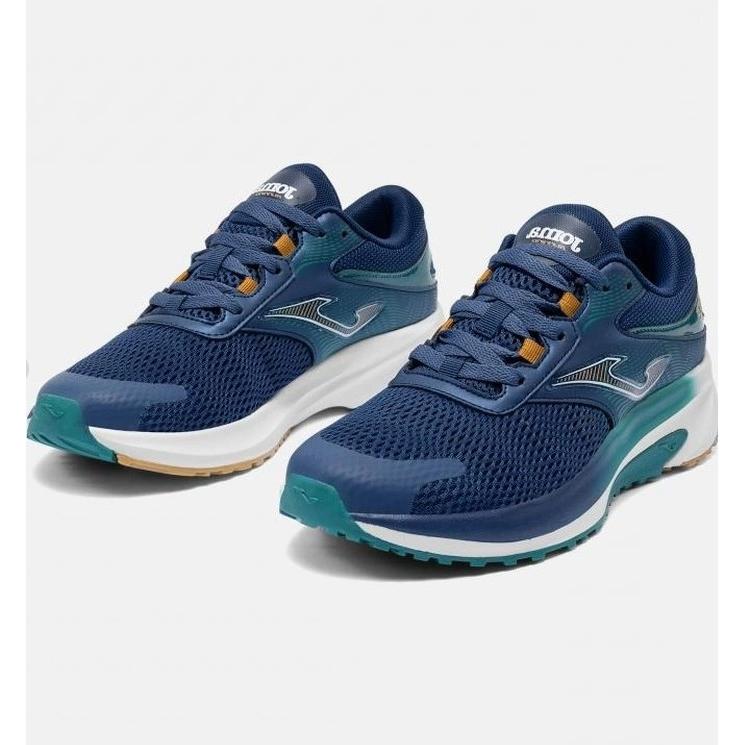 Deportivos marca JOMA para hombre en color marino. Calzado running azul  con detalles verde agua, mesh VTS transpirable, mediasuela phylon y plantilla extraíble