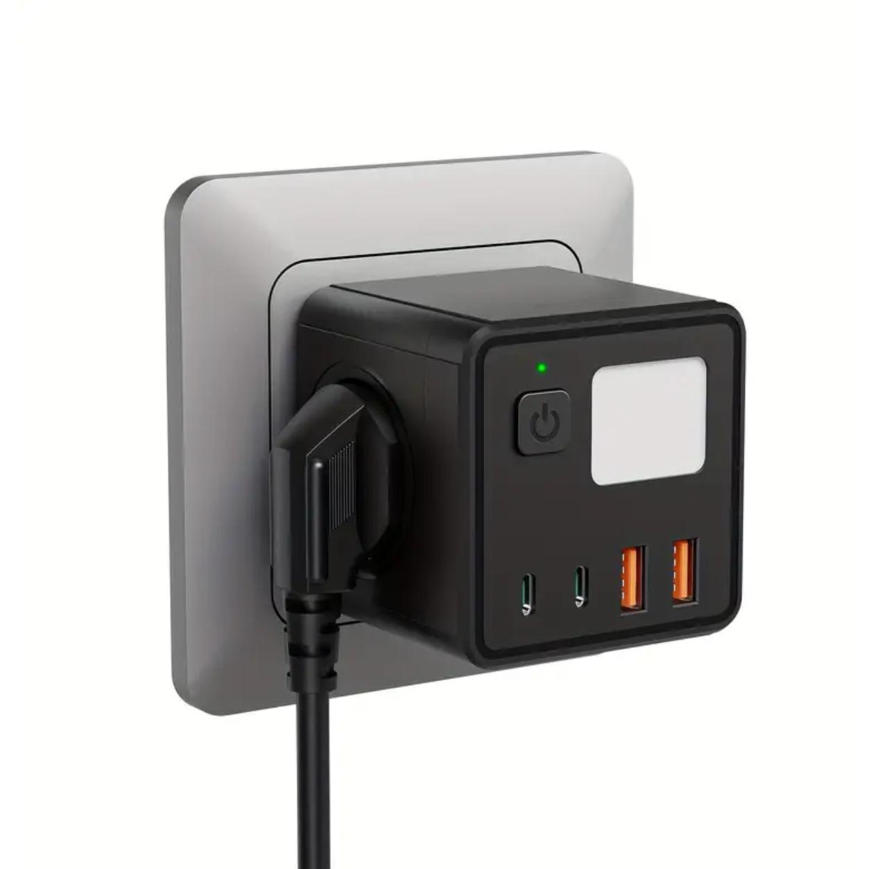 ORION91® - Ladrón de enchufes cúbico 8 en 1 negro, 6 tomas, 2 puertos USB, 2 USB tipo C y luz nocturna de 3 colores, hogar - spaziOrion91