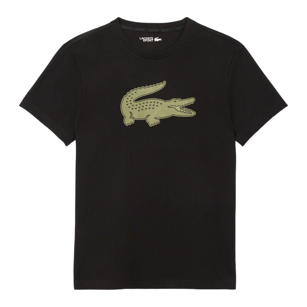 Camiseta Negra Lacoste Sport con Cocodrilo Verde en 3D