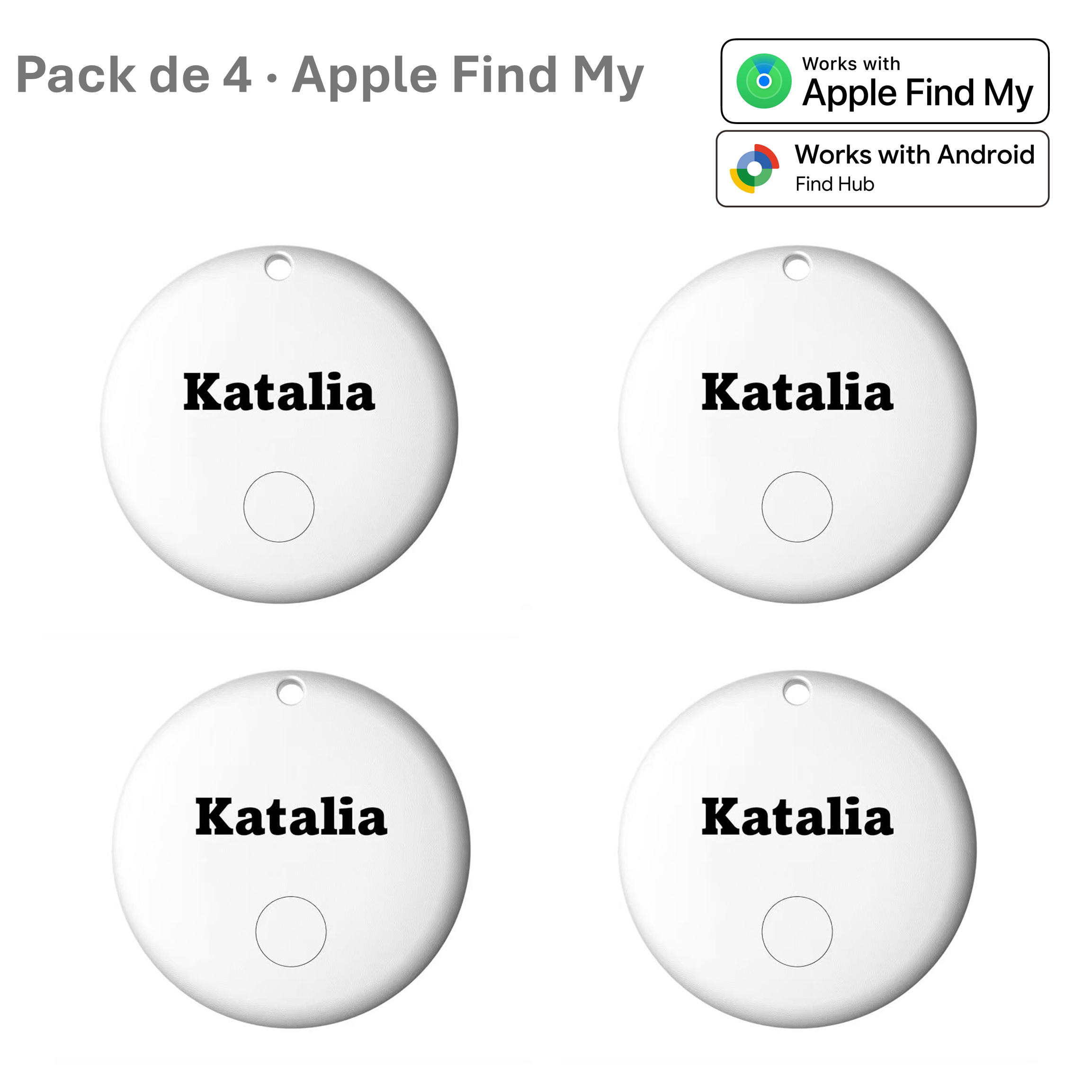 Katalia Smart Tag Pack de 4 – Localizador Bluetooth compatible con Apple Find My, sin suscripción